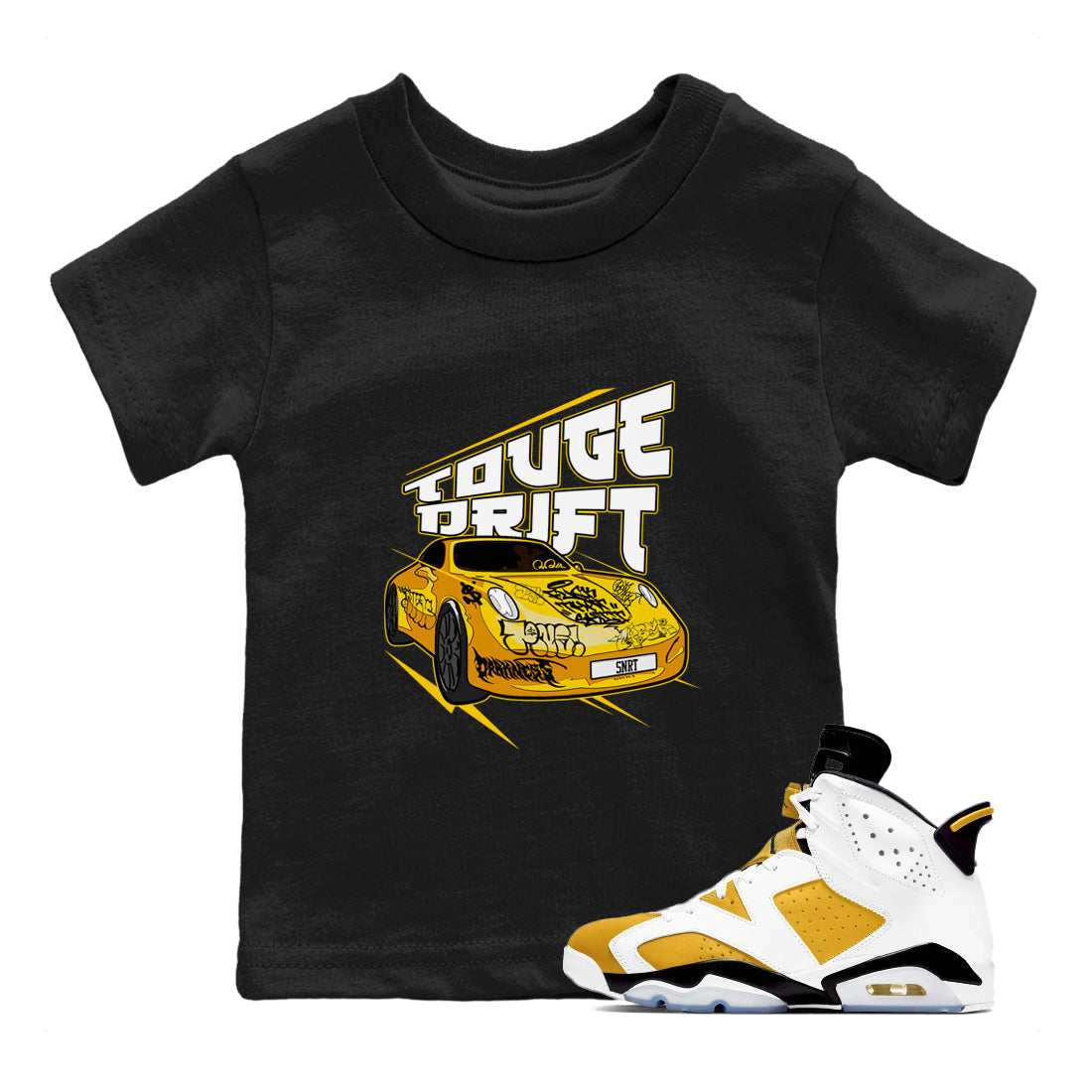 Air Jordan 6 Yellow Ochre shirt to match jordans Touge Drift sneaker tees streetwear brand AJ6 Yellow Ochre Drip Gear Zone Brand Baby Toddler Black 1 T-Shirt