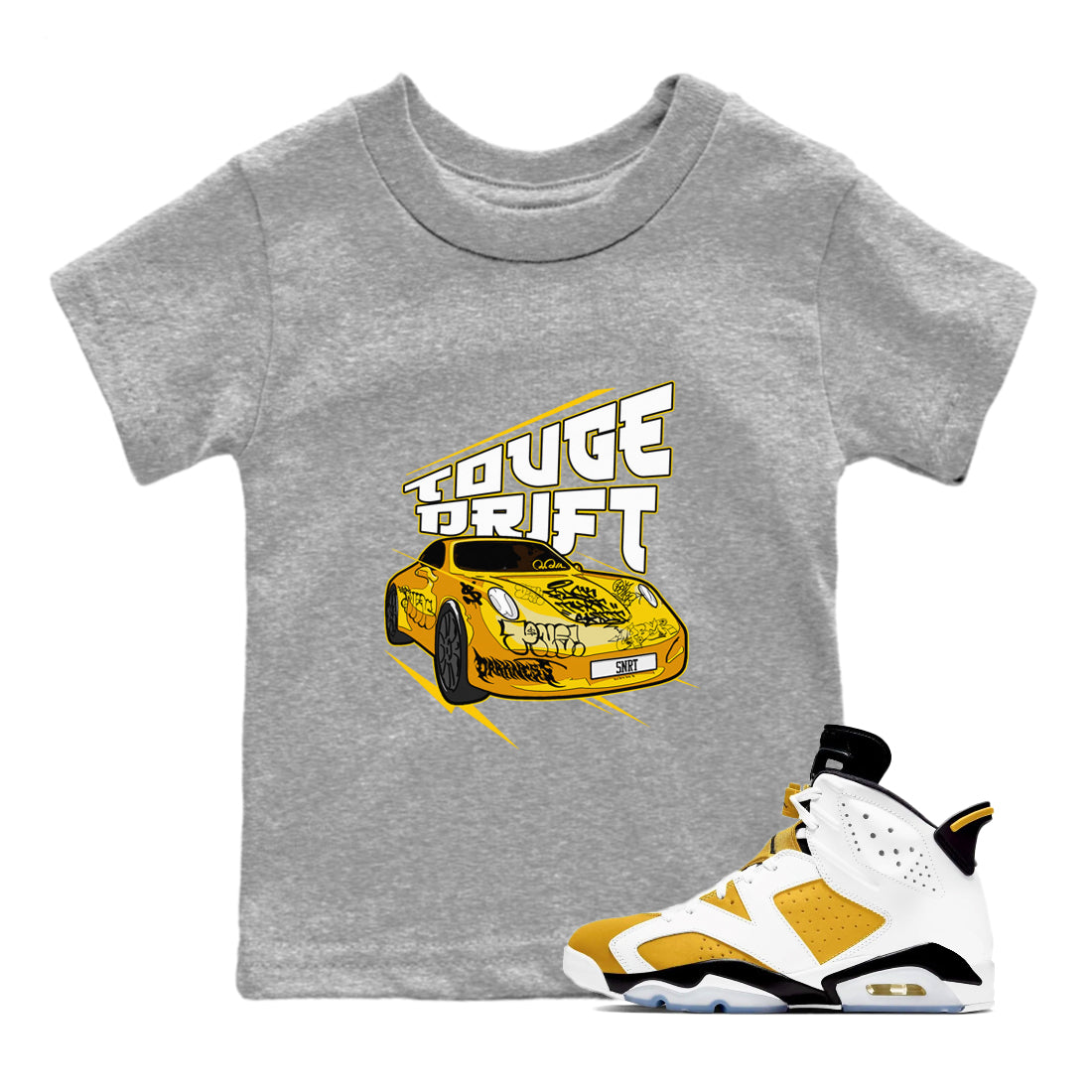 Air Jordan 6 Yellow Ochre shirt to match jordans Touge Drift sneaker tees streetwear brand AJ6 Yellow Ochre Drip Gear Zone Brand Baby Toddler Heather Grey 1 T-Shirt