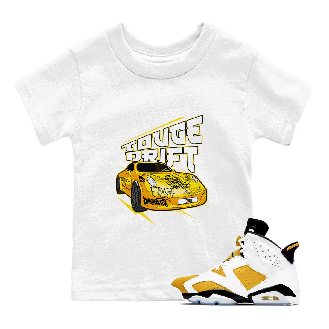 Air Jordan 6 Yellow Ochre shirt to match jordans Touge Drift sneaker tees streetwear brand AJ6 Yellow Ochre Drip Gear Zone Brand Baby Toddler White 1 T-Shirt
