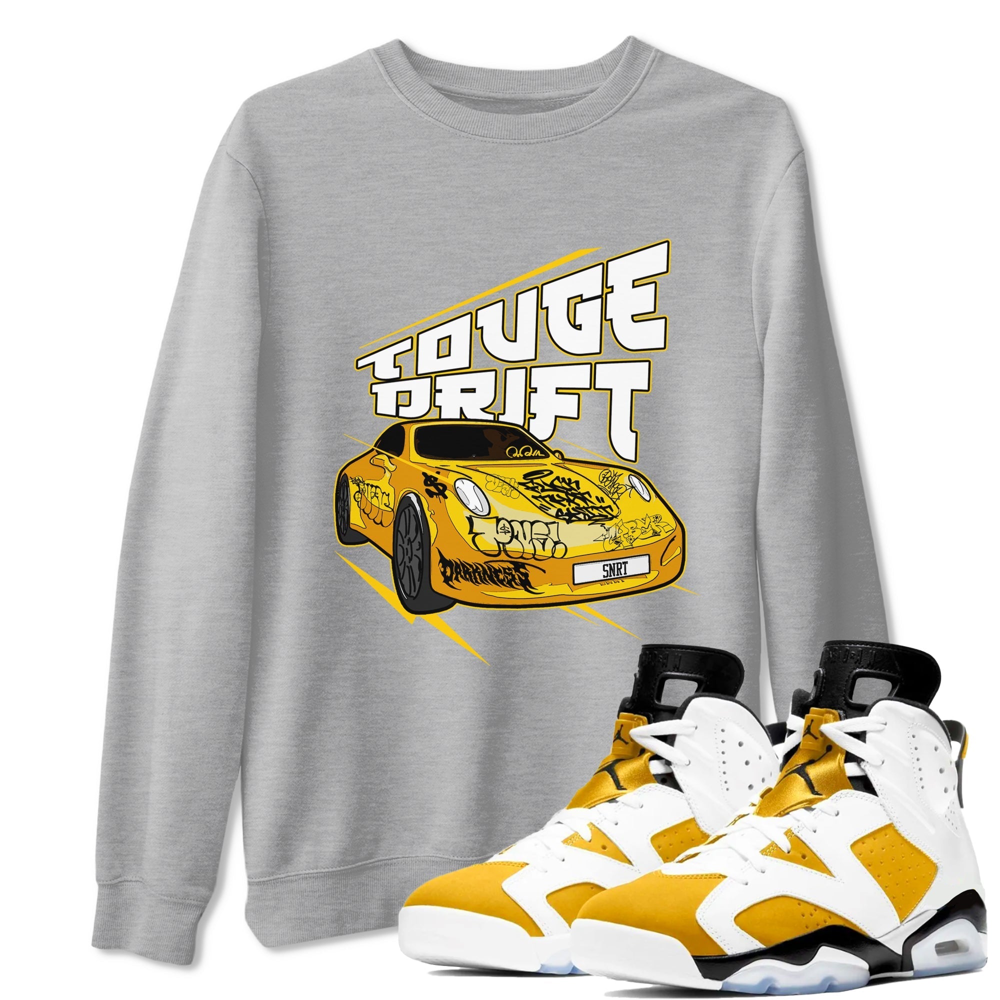 Air Jordan 6 Yellow Ochre shirt to match jordans Touge Drift sneaker tees streetwear brand AJ6 Yellow Ochre Drip Gear Zone Brand Unisex Heather Grey 1 T-Shirt