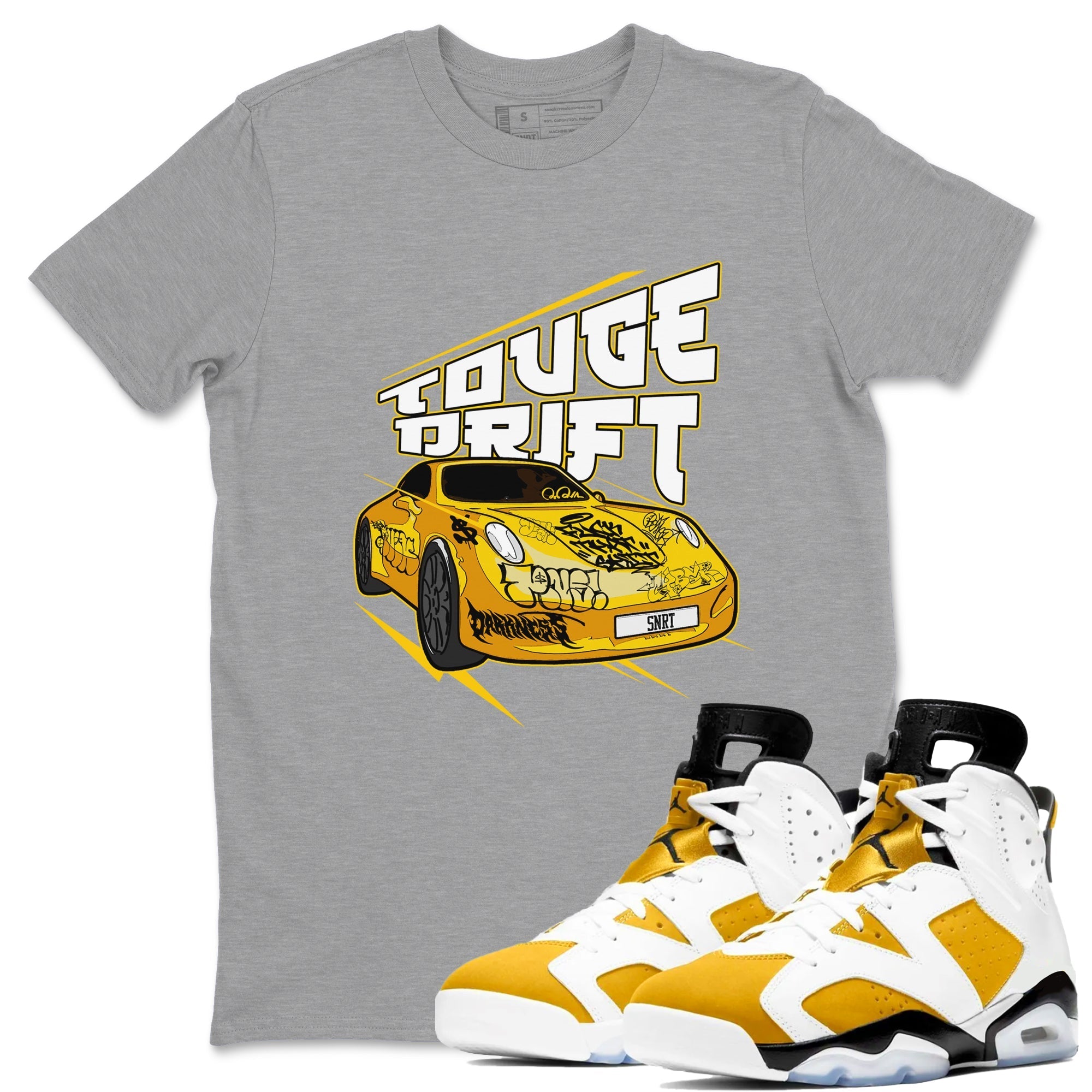 Air Jordan 6 Yellow Ochre shirt to match jordans Touge Drift sneaker tees streetwear brand AJ6 Yellow Ochre Drip Gear Zone Brand Unisex Heather Grey 1 T-Shirt