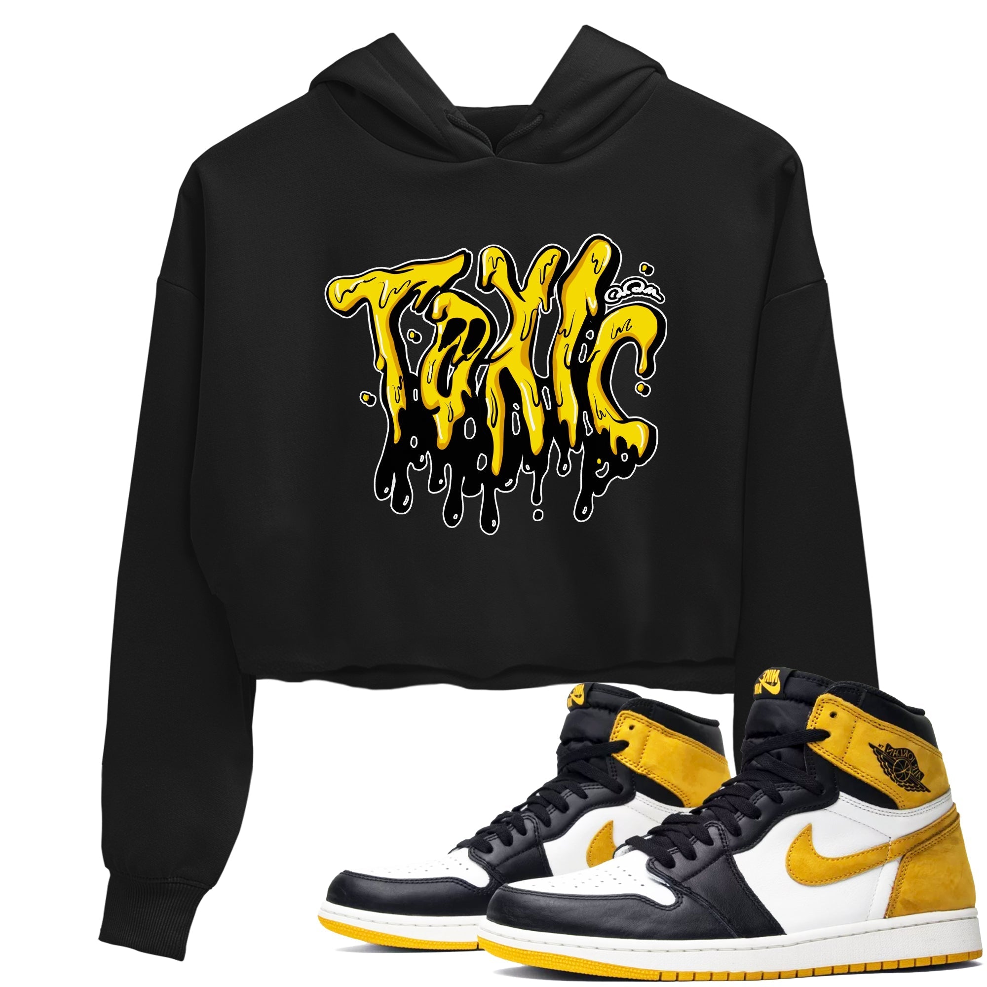 1s Yellow Ochre shirt to match jordans Toxic sneaker tees streetwear brand Air Jordan 1 Yellow Ochre Drip Gear Zone Brand Black 1 crop length shirt