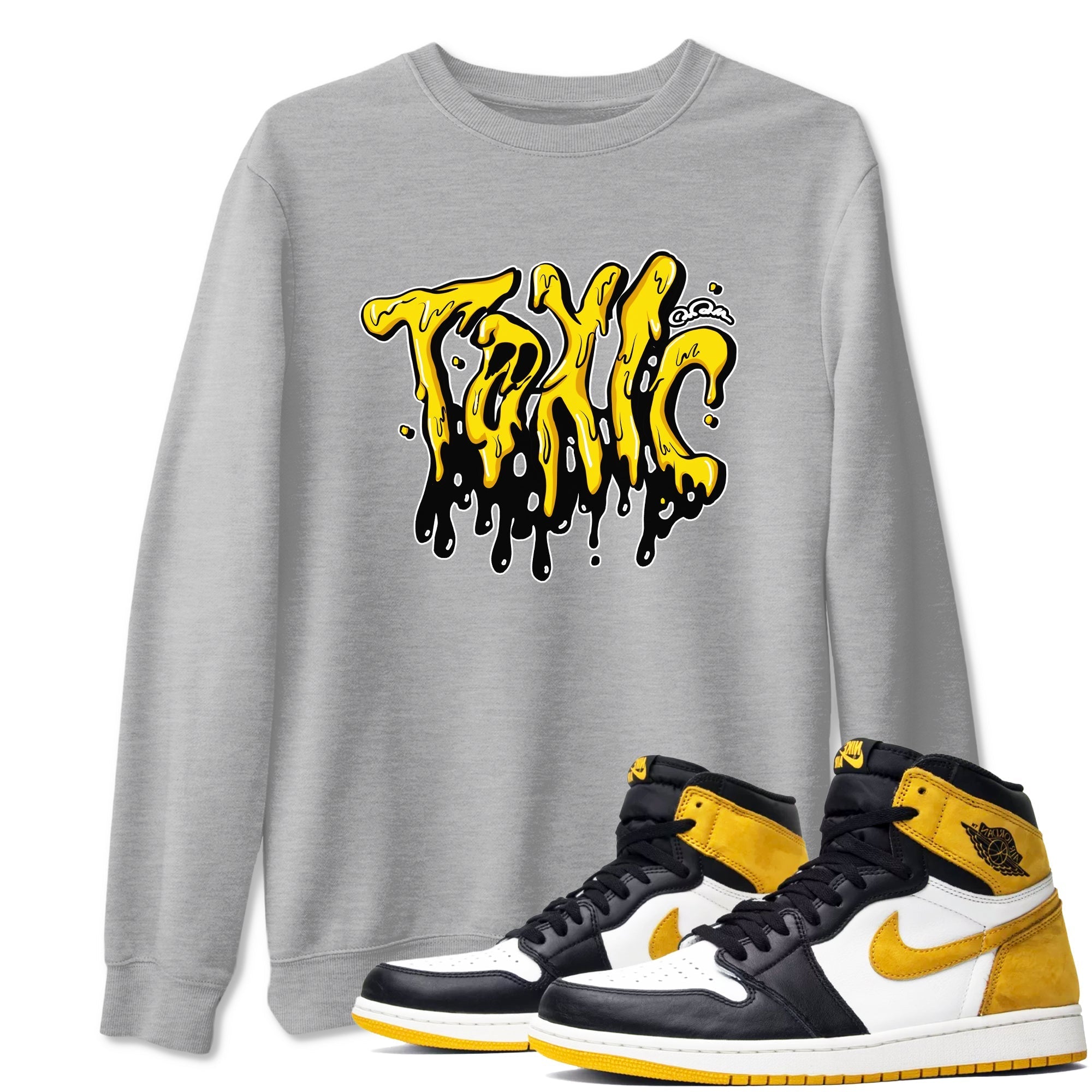 1s Yellow Ochre shirt to match jordans Toxic sneaker tees streetwear brand Air Jordan 1 Yellow Ochre Drip Gear Zone Brand unisex cotton Heather Grey 1 crew neck shirt