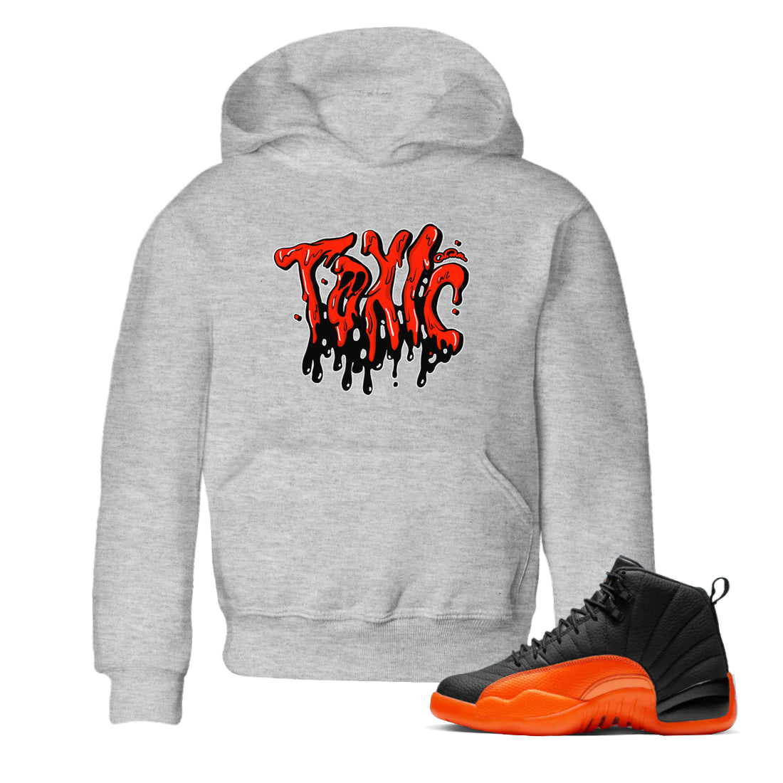Air Jordan 12 Brilliant Orange Sneaker Match Tees Toxic Streetwear Sneaker Shirt AJ12 Brilliant Orange Sneaker Release Tees Kids Shirts Heather Grey 1