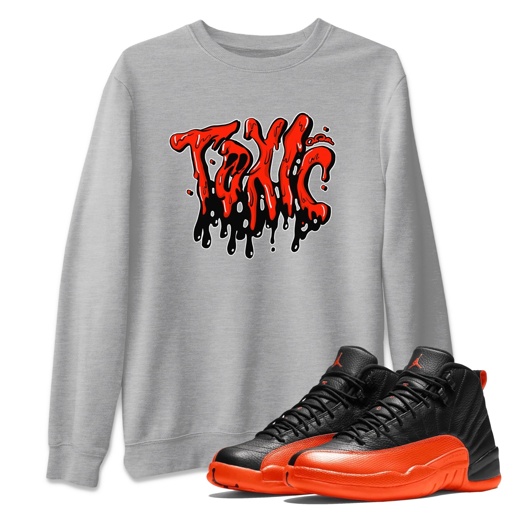 Air Jordan 12 Brilliant Orange Sneaker Match Tees Toxic Streetwear Sneaker Shirt AJ12 Brilliant Orange Sneaker Release Tees Unisex Shirts Heather Grey 1