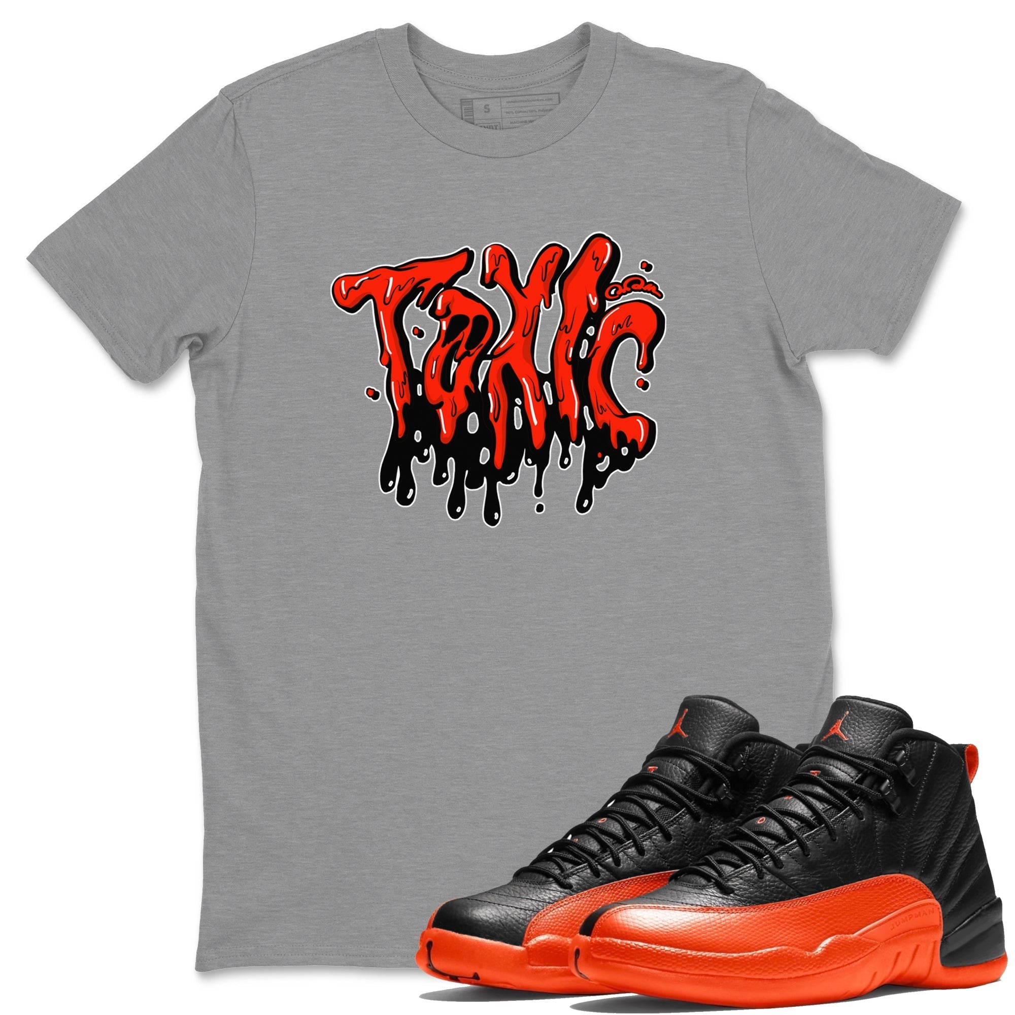 Air Jordan 12 Brilliant Orange Sneaker Match Tees Toxic Streetwear Sneaker Shirt AJ12 Brilliant Orange Sneaker Release Tees Unisex Shirts Heather Grey 1