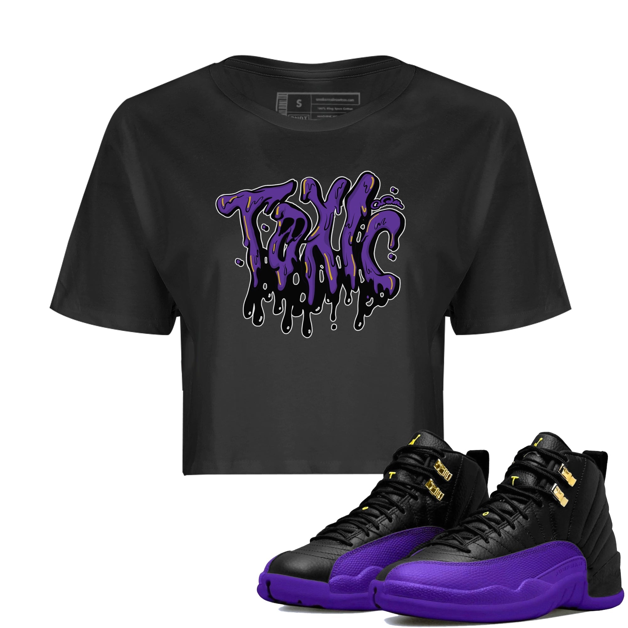 Air Jordan 12 Field Purple Sneaker Match Tees Toxic Streetwear Sneaker Shirt AJJordan 12 Lakers Sneaker Release Tees Women's Shirts Black 1
