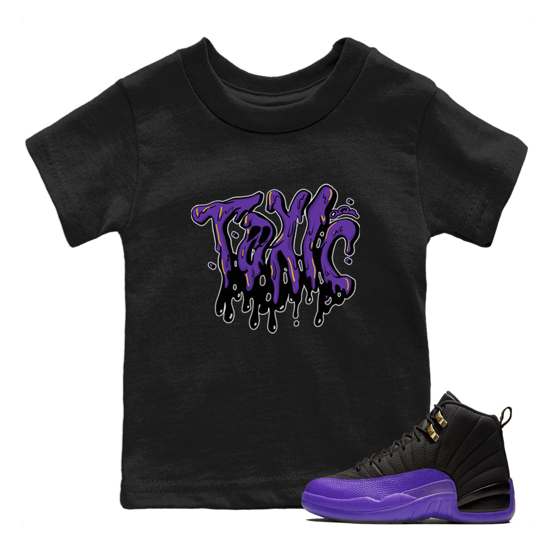 Air Jordan 12 Field Purple Sneaker Match Tees Toxic Streetwear Sneaker Shirt AJJordan 12 Lakers Sneaker Release Tees Kids Shirts Black 1