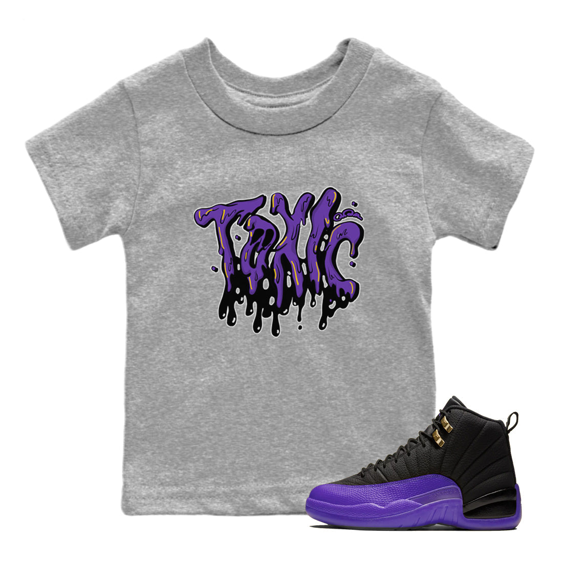 Air Jordan 12 Field Purple Sneaker Match Tees Toxic Streetwear Sneaker Shirt AJJordan 12 Lakers Sneaker Release Tees Kids Shirts Heather Grey 1