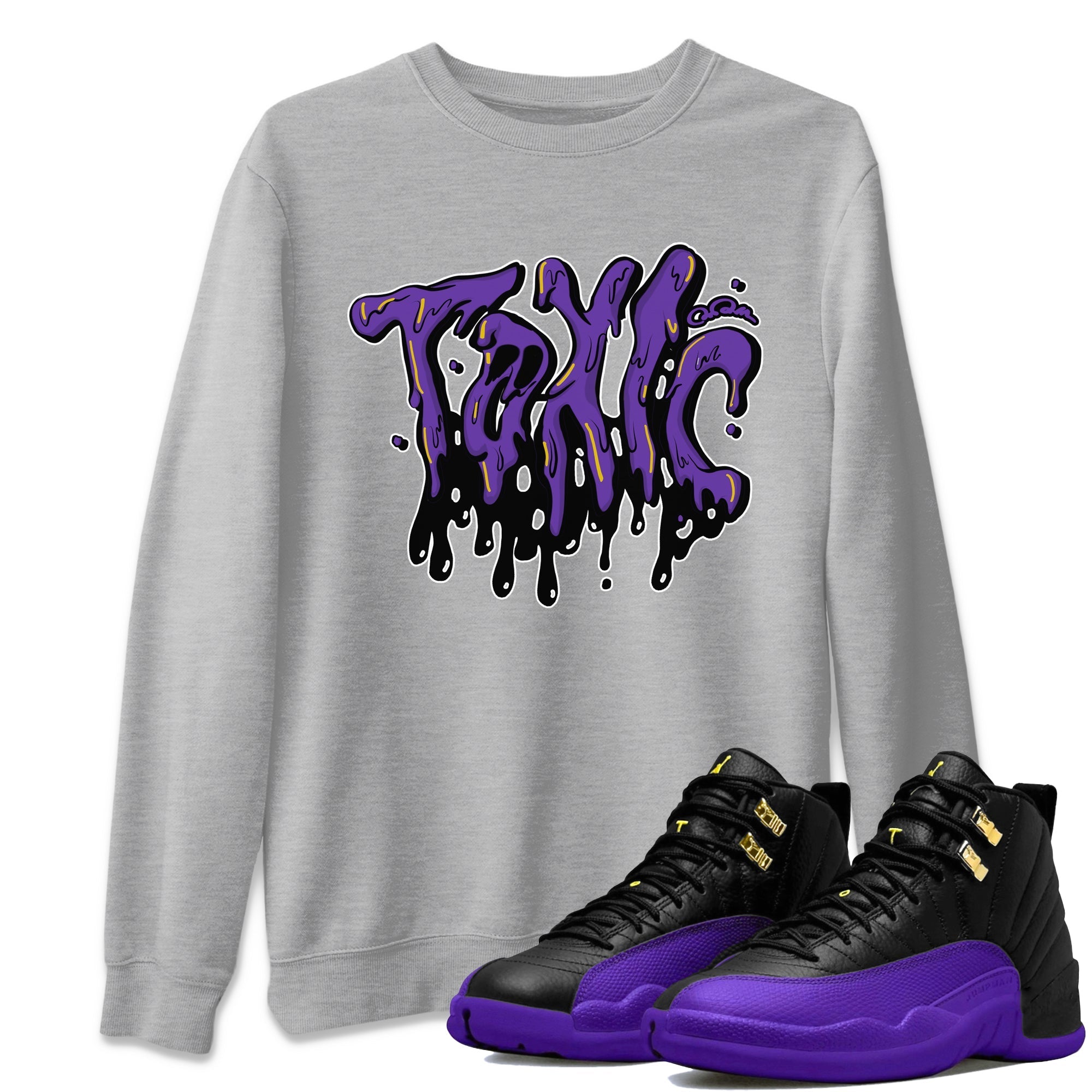 Air Jordan 12 Field Purple Sneaker Match Tees Toxic Streetwear Sneaker Shirt AJJordan 12 Lakers Sneaker Release Tees Unisex Shirts Heather Grey 1