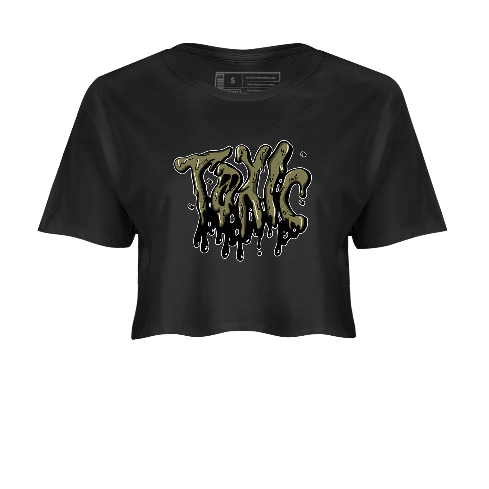 Air Jordan 4 Medium Olive shirt to match jordans streetwear brand Toxic sneaker tees AJ4Medium Olive Drip Gear Zone Black 2 Crop T-Shirt