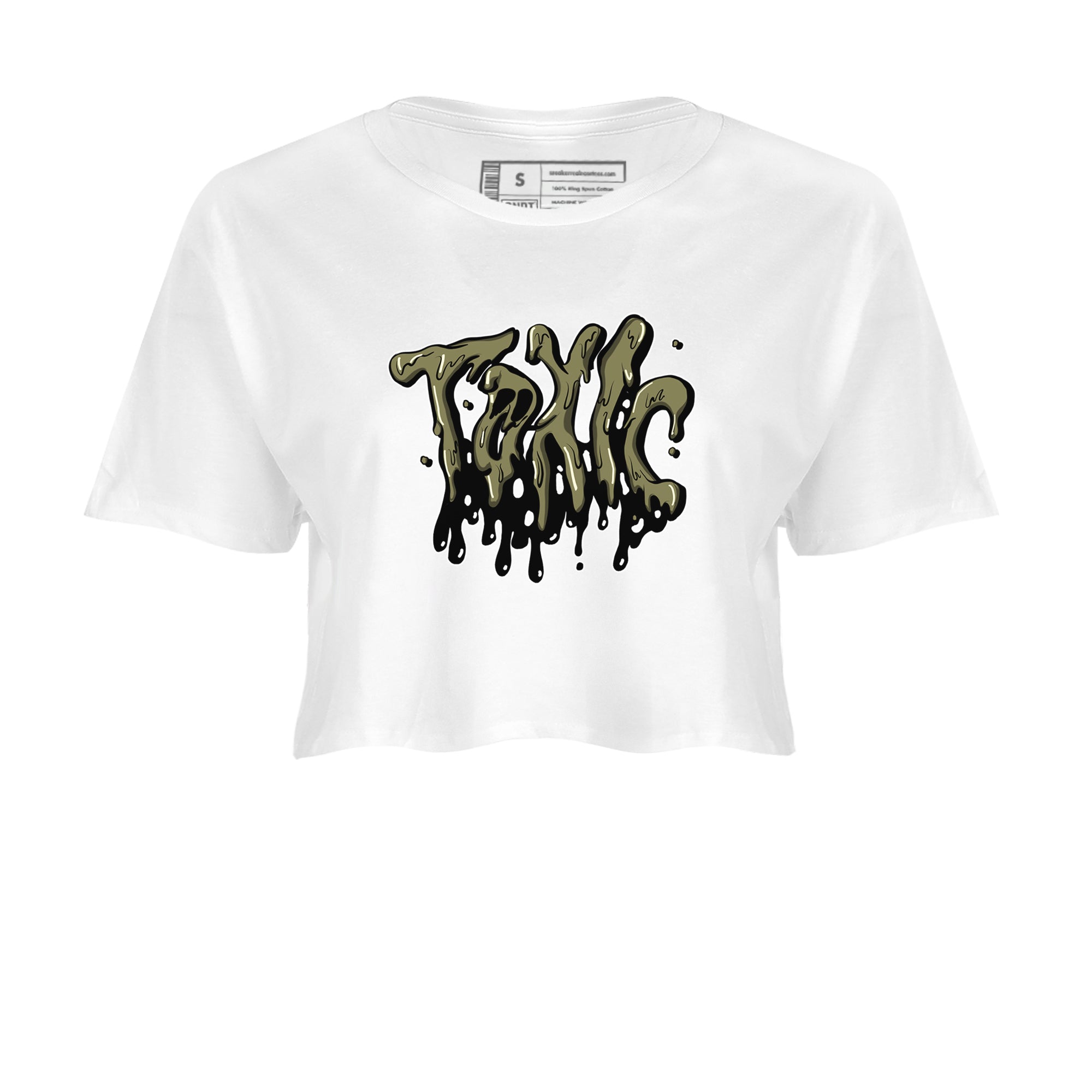 Air Jordan 4 Medium Olive shirt to match jordans streetwear brand Toxic sneaker tees AJ4Medium Olive Drip Gear Zone White 2 Crop T-Shirt