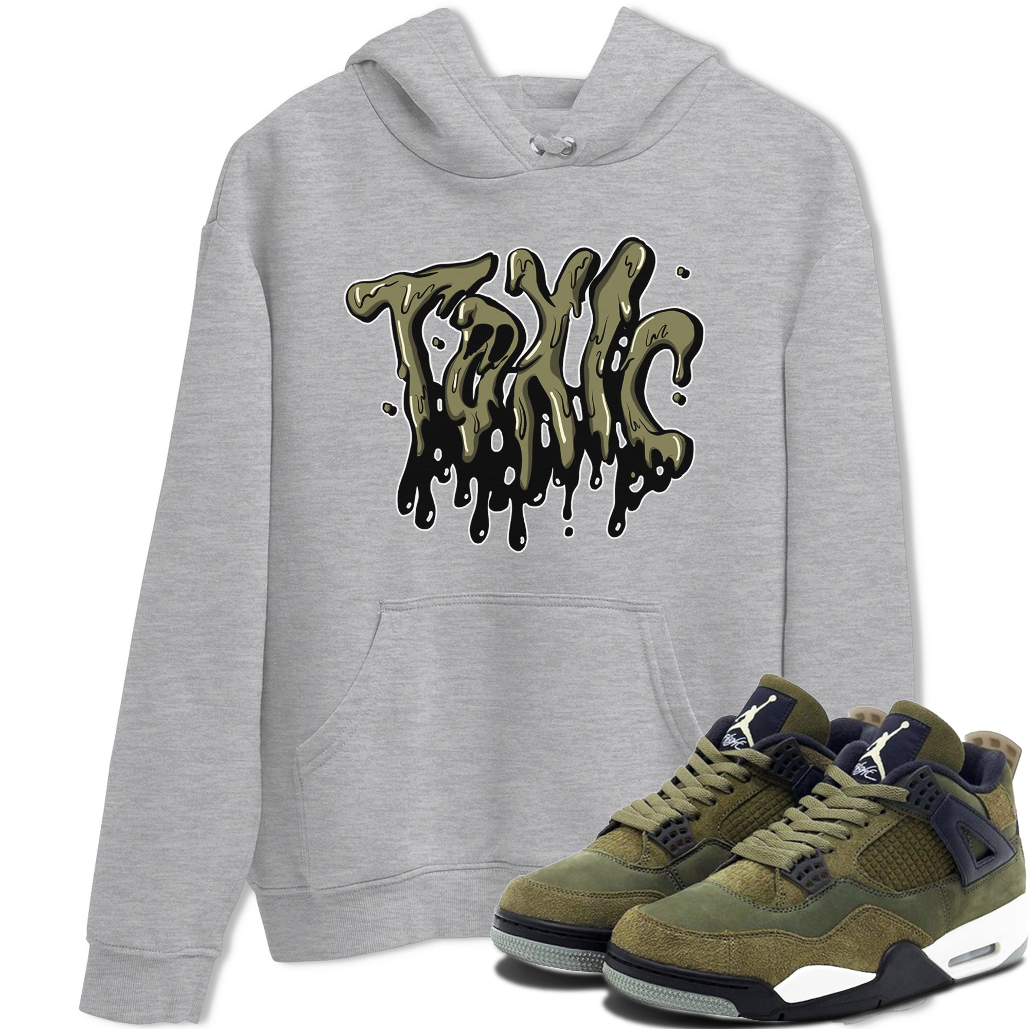 Air Jordan 4 Medium Olive shirt to match jordans streetwear brand Toxic sneaker tees AJ4Medium Olive Drip Gear Zone Unisex Heather Grey 1 T-Shirt