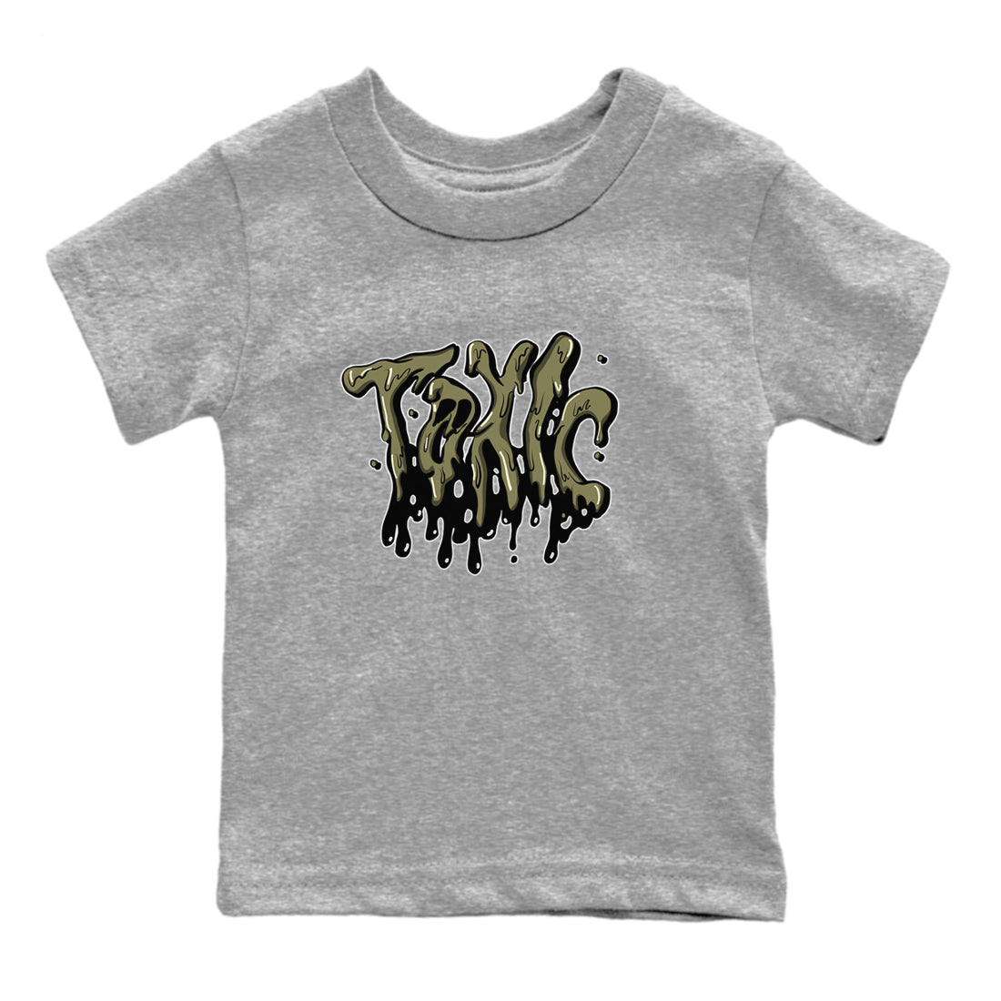 Air Jordan 4 Medium Olive shirt to match jordans streetwear brand Toxic sneaker tees AJ4Medium Olive Drip Gear Zone Baby Toddler Heather Grey 2 T-Shirt