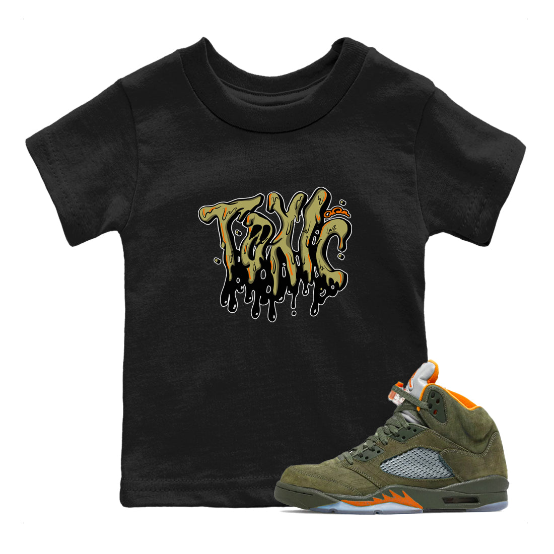Air Jordan 5 Olive shirt to match jordans Toxic sneaker tees AJ5 Olive Drip Gear Zone baby toddler Black 1 cotton Shirt