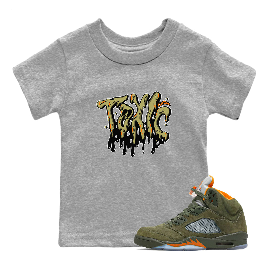 Air Jordan 5 Olive shirt to match jordans Toxic sneaker tees AJ5 Olive Drip Gear Zone baby toddler Heather Grey 1 cotton Shirt