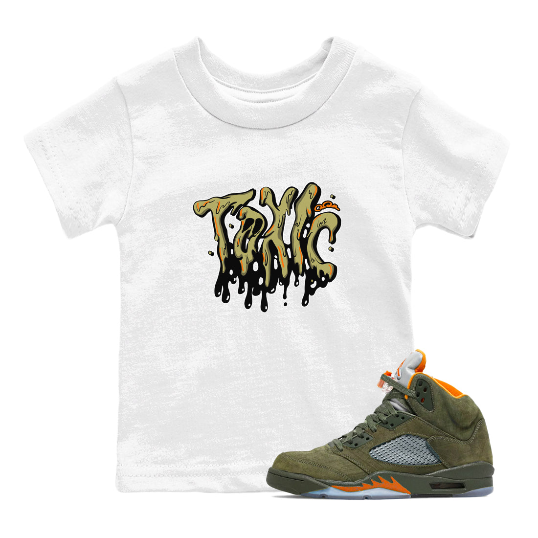 Air Jordan 5 Olive shirt to match jordans Toxic sneaker tees AJ5 Olive Drip Gear Zone baby toddler White 1 cotton Shirt