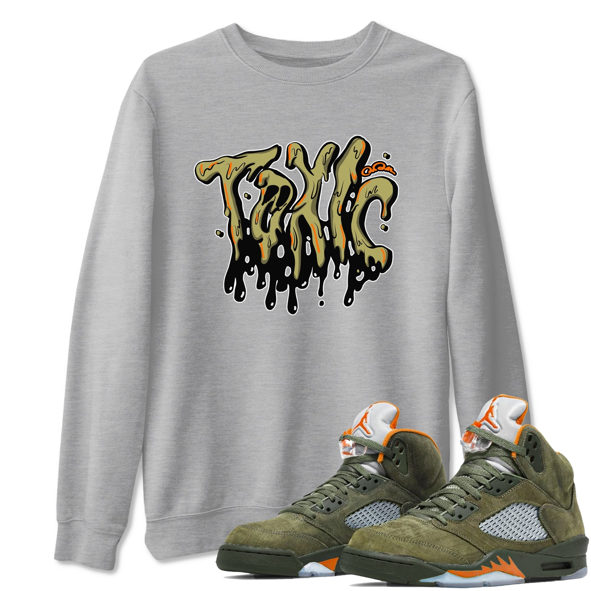 Air Jordan 5 Olive shirt to match jordans Toxic sneaker tees AJ5 Olive Drip Gear Zone unisex cotton Heather Grey 1 crew neck shirt