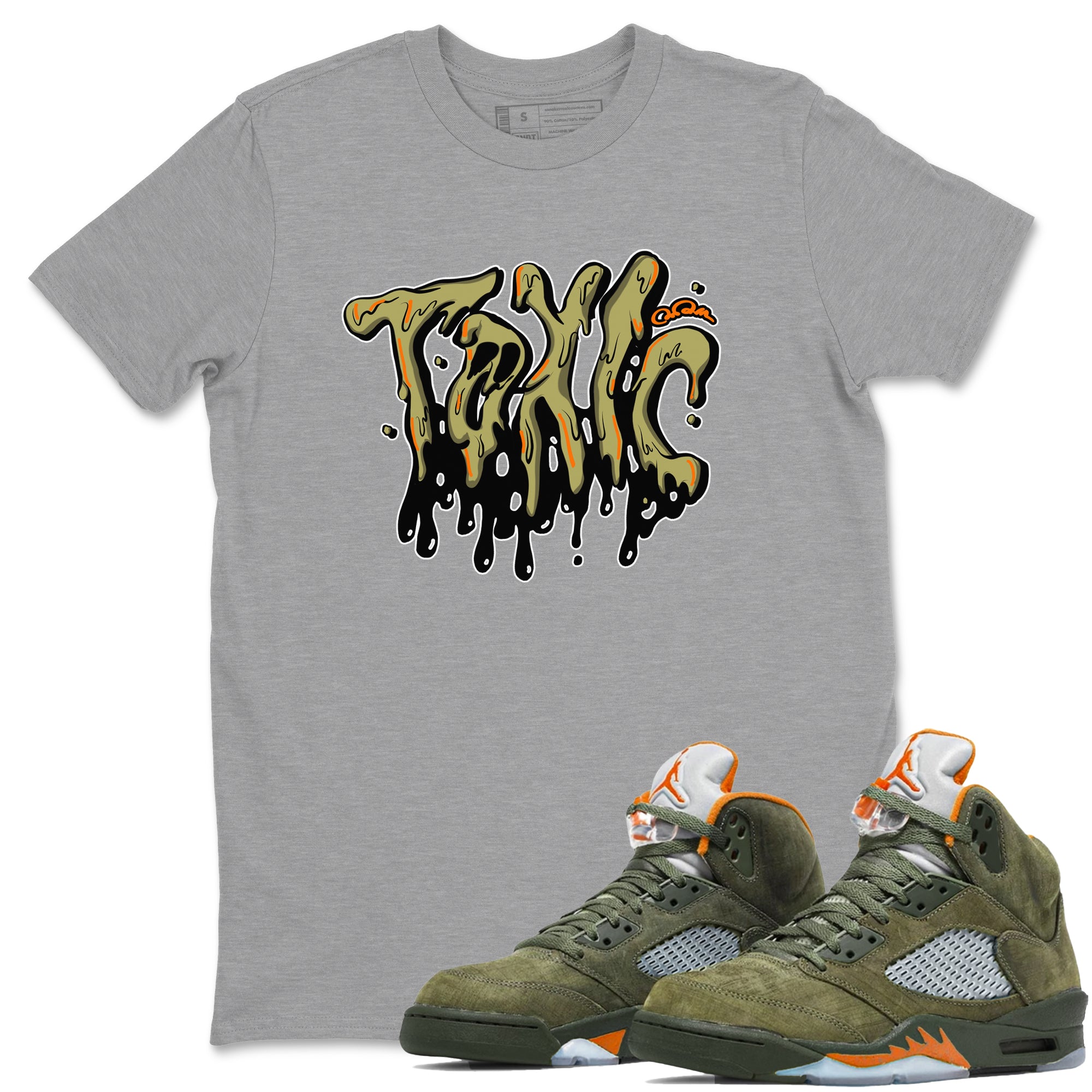 Air Jordan 5 Olive shirt to match jordans Toxic sneaker tees AJ5 Olive Drip Gear Zone unisex cotton Heather Grey 1 crew neck shirt