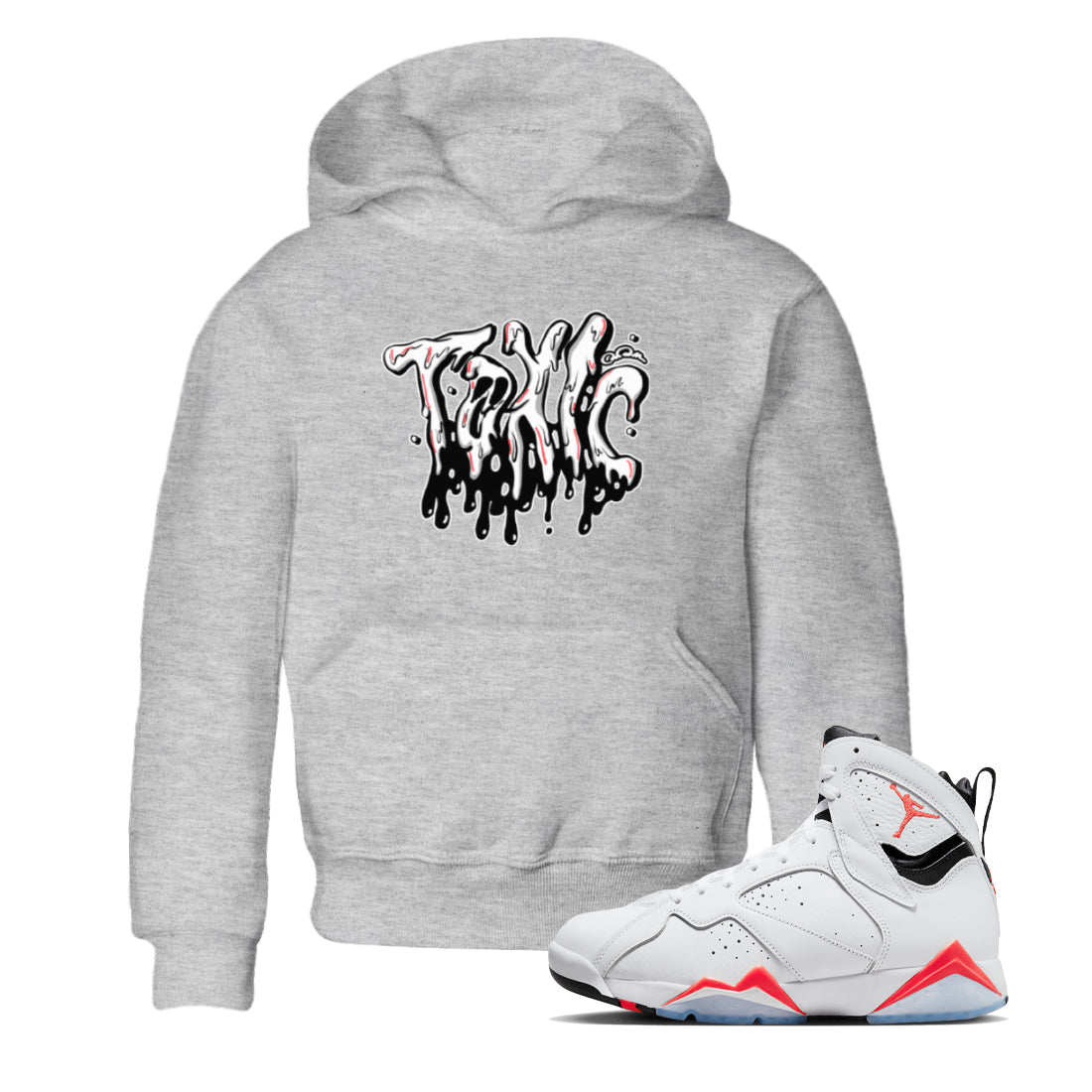 Air Jordan 7 Infrared Sneaker Match Tees Toxic Streetwear Sneaker Shirt AJ7 Infrared Sneaker Release Tees Kids Shirts Heather Grey 1