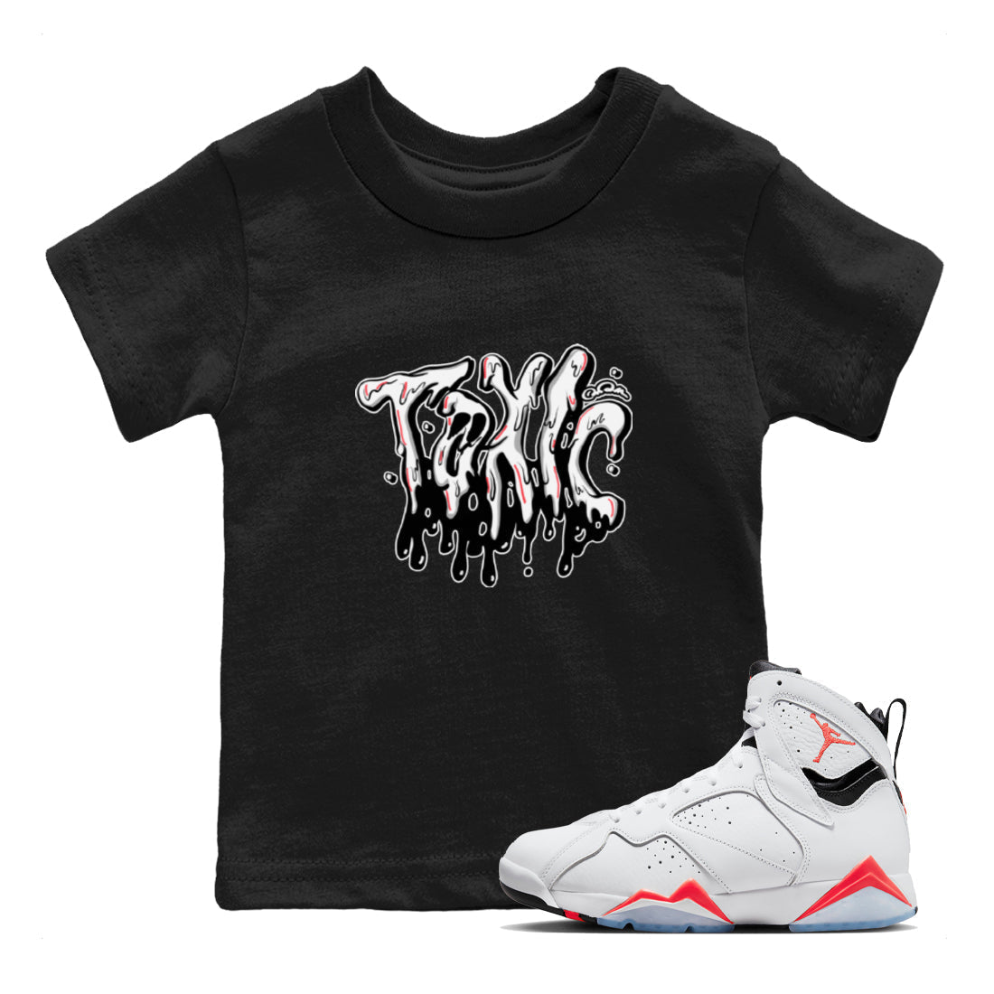Air Jordan 7 Infrared Sneaker Match Tees Toxic Streetwear Sneaker Shirt AJ7 Infrared Sneaker Release Tees Kids Shirts Black 1