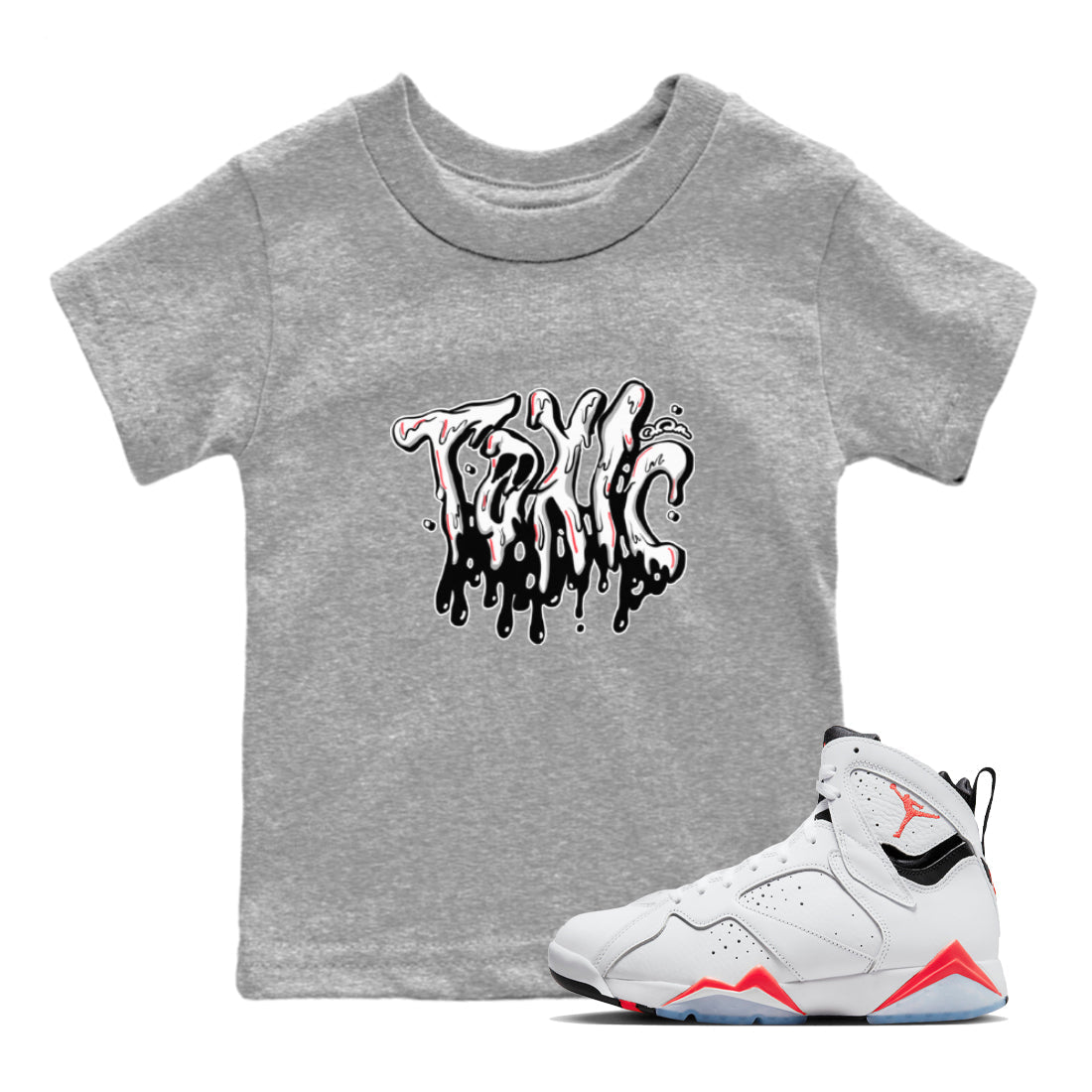 Air Jordan 7 Infrared Sneaker Match Tees Toxic Streetwear Sneaker Shirt AJ7 Infrared Sneaker Release Tees Kids Shirts Heather Grey 1
