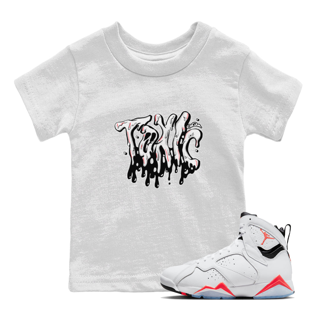 Air Jordan 7 Infrared Sneaker Match Tees Toxic Streetwear Sneaker Shirt AJ7 Infrared Sneaker Release Tees Kids Shirts White 1