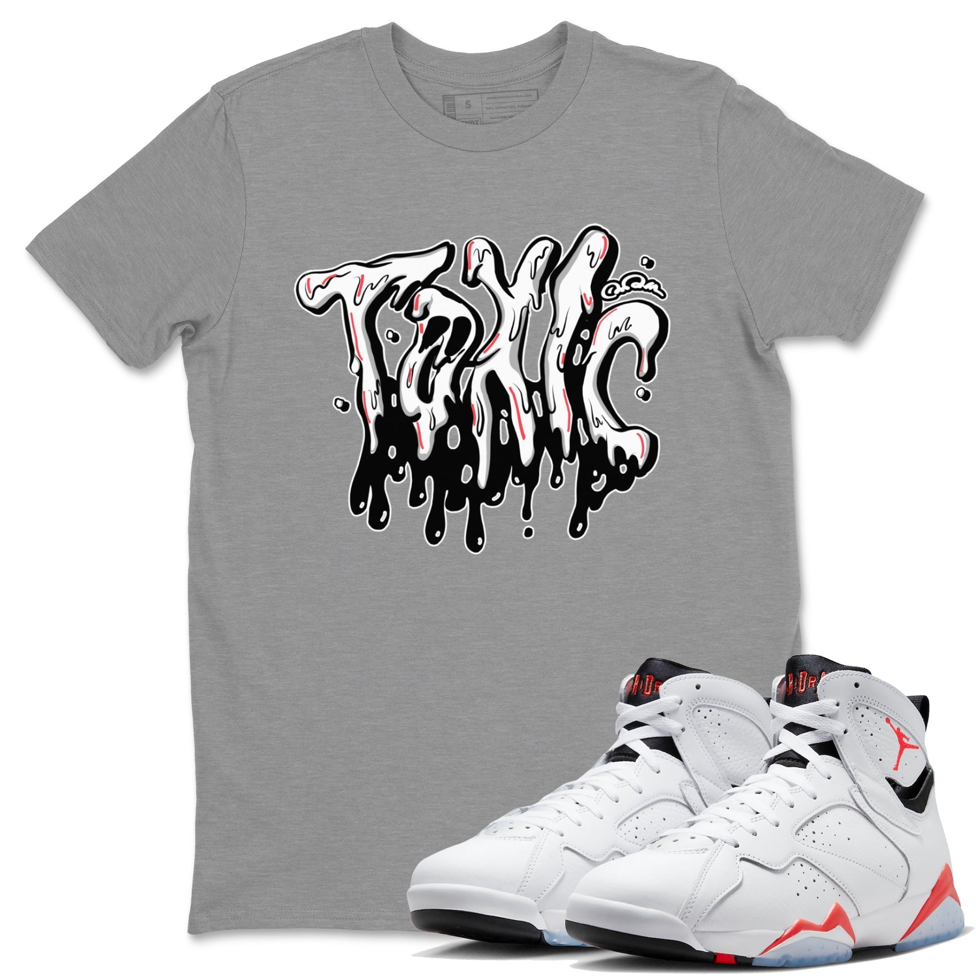 Air Jordan 7 Infrared Sneaker Match Tees Toxic Streetwear Sneaker Shirt AJ7 Infrared Sneaker Release Tees Unisex Shirts Heather Grey 1
