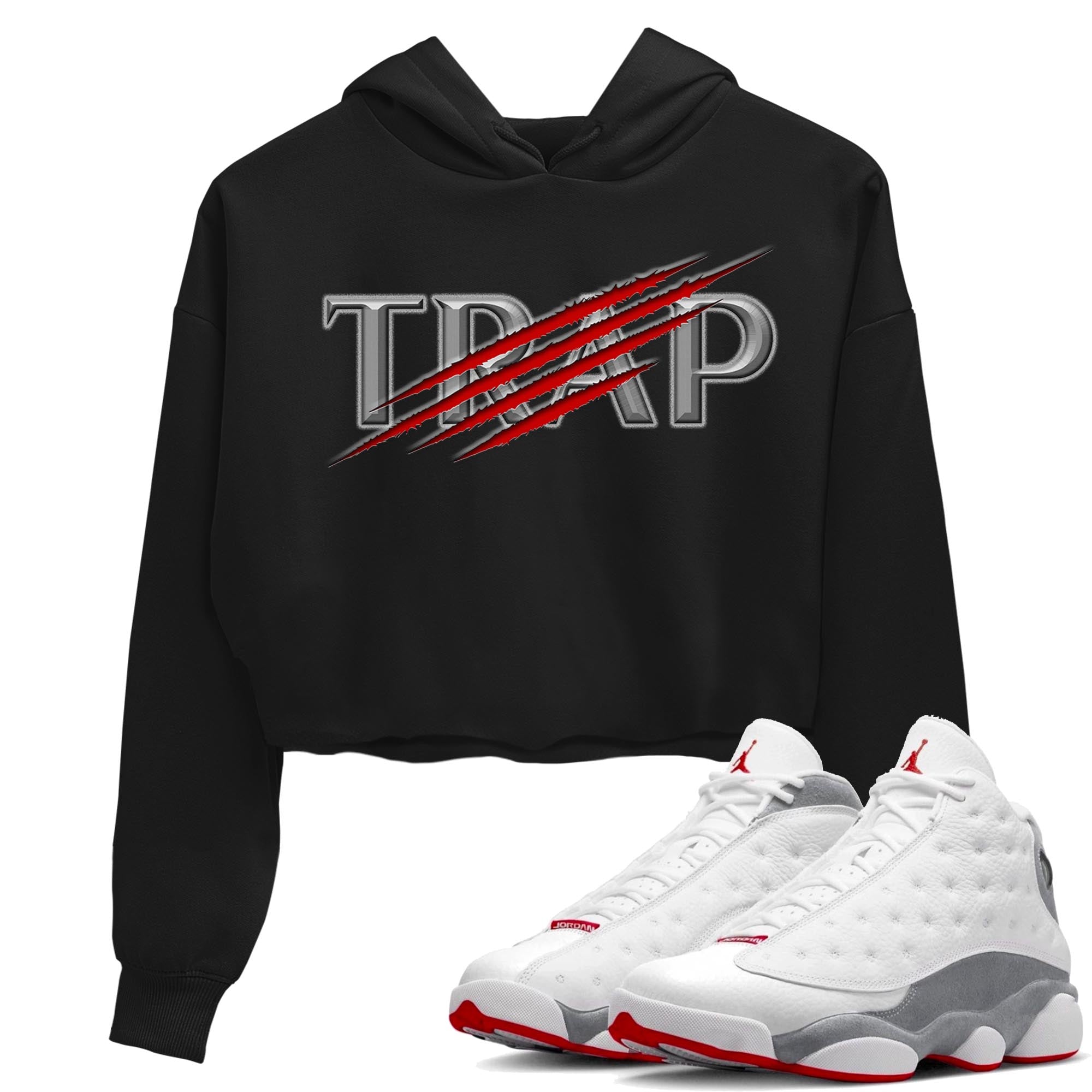 AJ13 Wolf Grey Sneaker Match Tees Trap Streetwear Sneaker Shirt Air Jordan 13 Wolf Grey Drip Gear Zone Sneaker Matching Clothing Women's Shirts Black 1