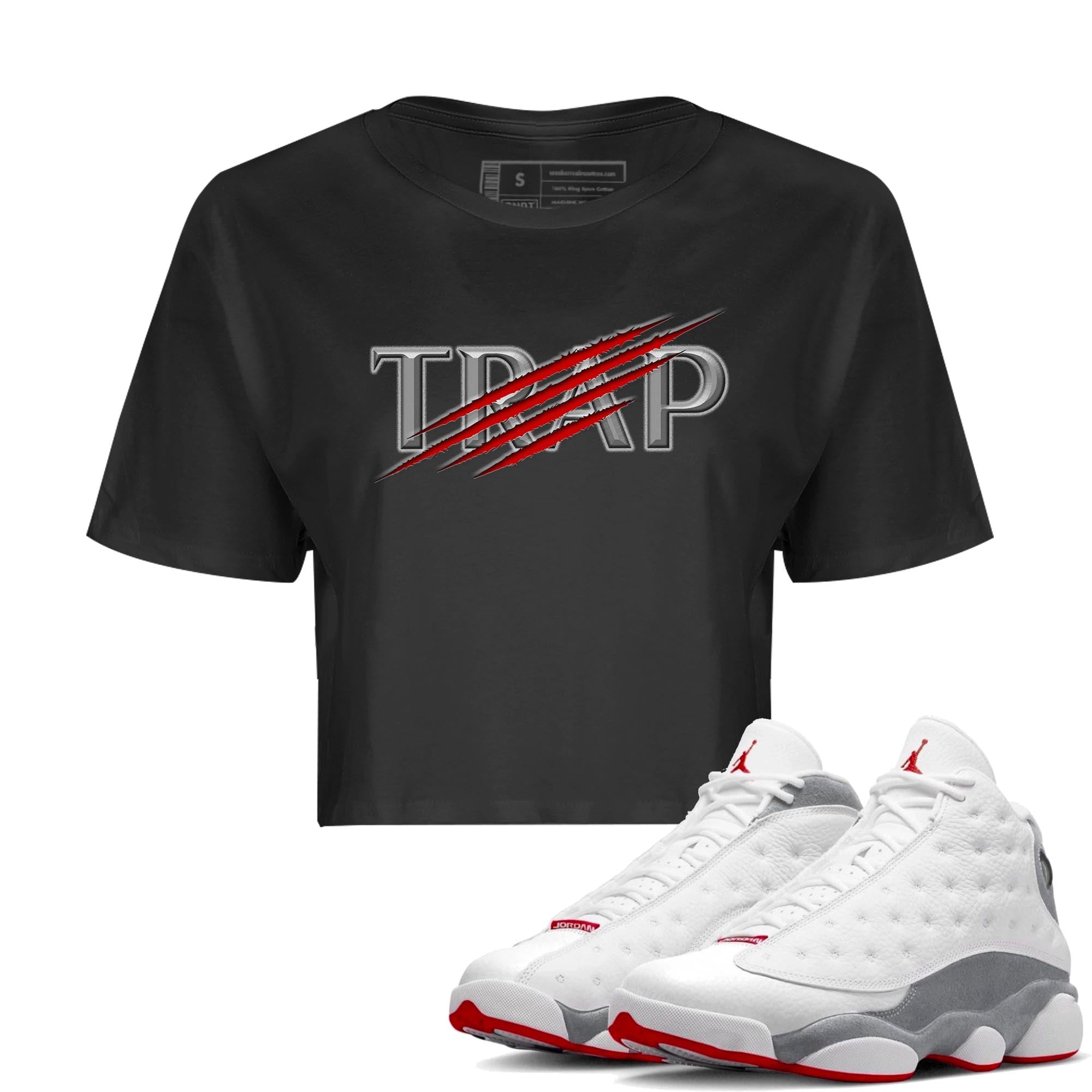 AJ13 Wolf Grey Sneaker Match Tees Trap Streetwear Sneaker Shirt Air Jordan 13 Wolf Grey Drip Gear Zone Sneaker Matching Clothing Women's Shirts Black 1