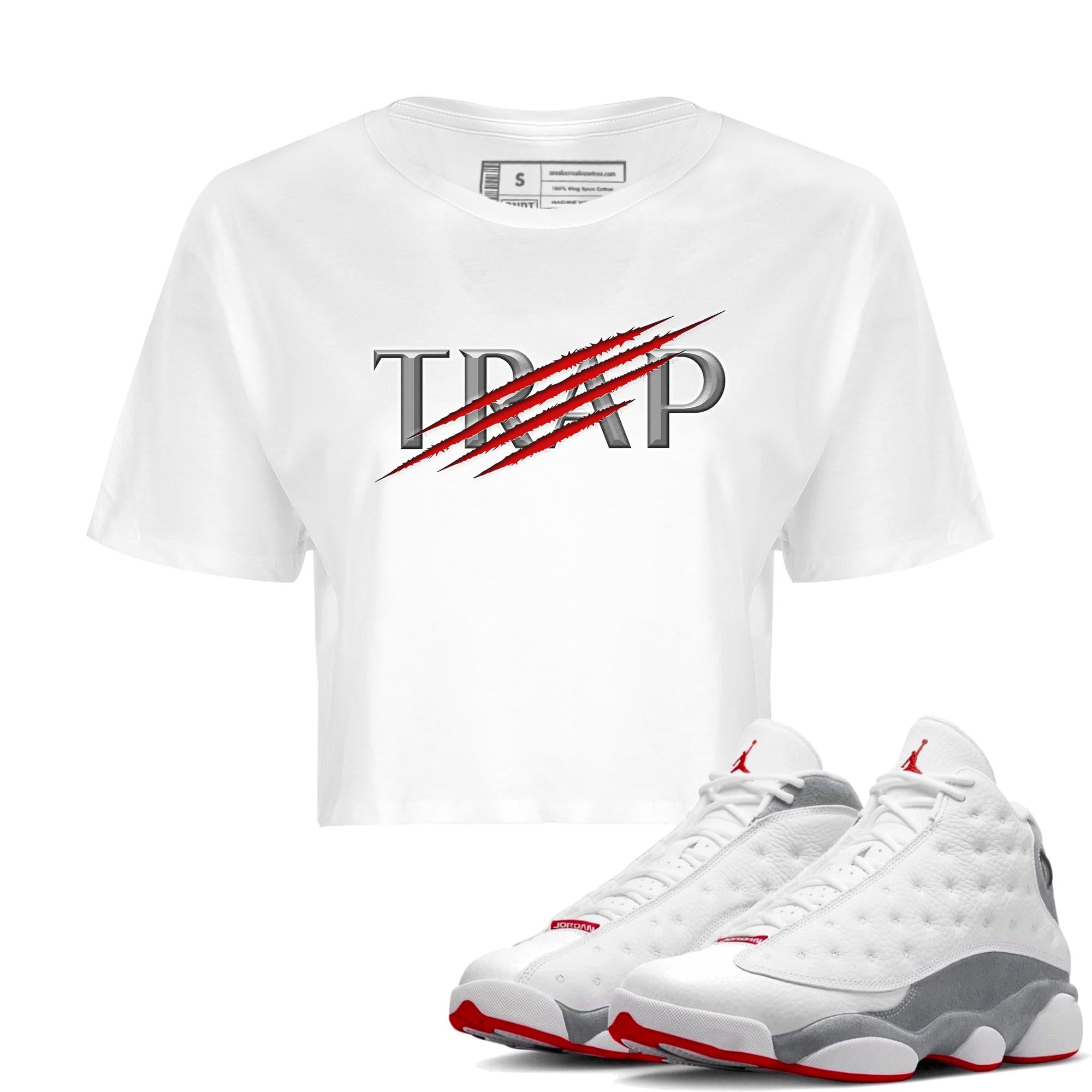 AJ13 Wolf Grey Sneaker Match Tees Trap Streetwear Sneaker Shirt Air Jordan 13 Wolf Grey Drip Gear Zone Sneaker Matching Clothing Women's Shirts White 1