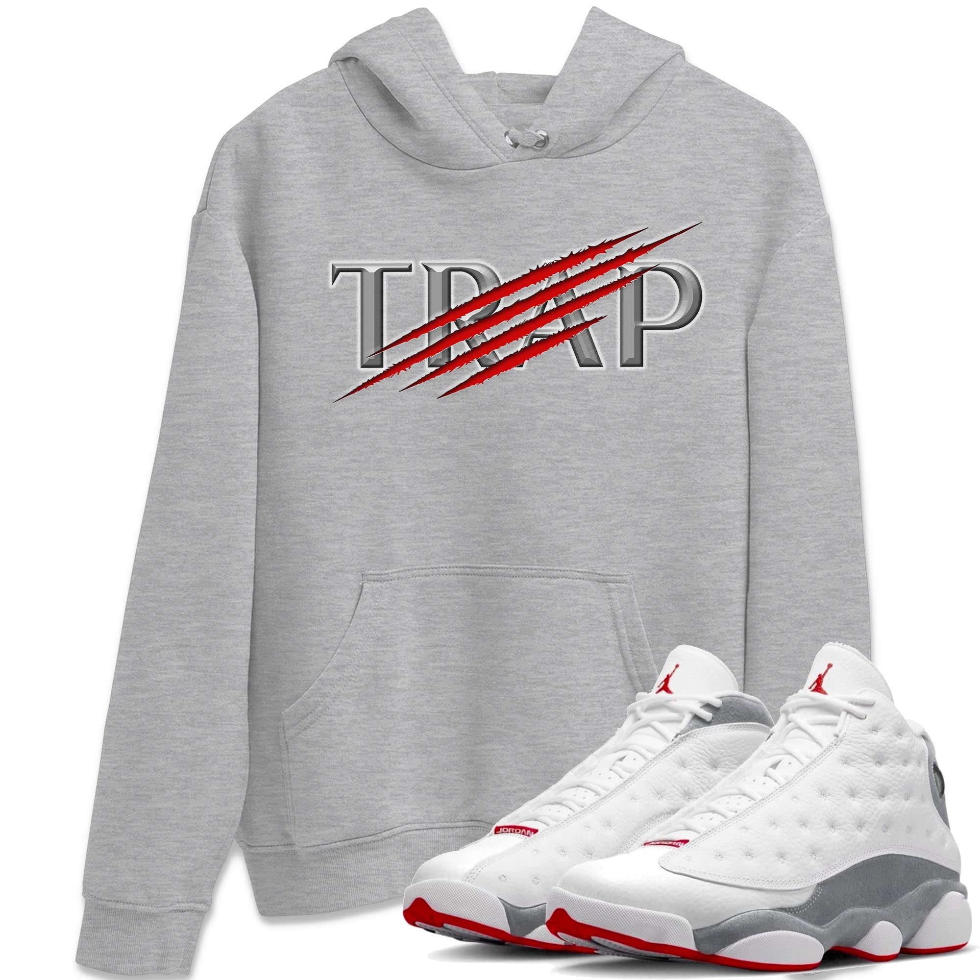 AJ13 Wolf Grey Sneaker Match Tees Trap Streetwear Sneaker Shirt Air Jordan 13 Wolf Grey Drip Gear Zone Sneaker Matching Clothing Unisex Shirts Heather Grey 1