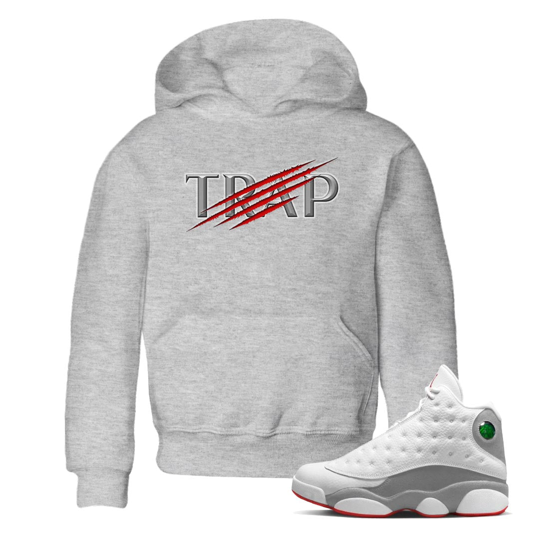 AJ13 Wolf Grey Sneaker Match Tees Trap Streetwear Sneaker Shirt Air Jordan 13 Wolf Grey Drip Gear Zone Sneaker Matching Clothing Kids Shirts Heather Grey 1