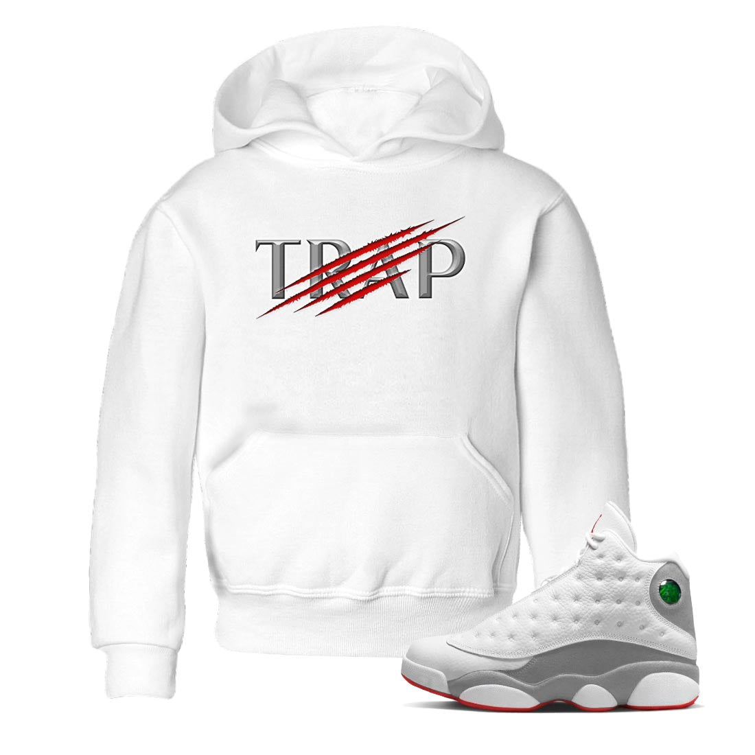 AJ13 Wolf Grey Sneaker Match Tees Trap Streetwear Sneaker Shirt Air Jordan 13 Wolf Grey Drip Gear Zone Sneaker Matching Clothing Kids Shirts White 1