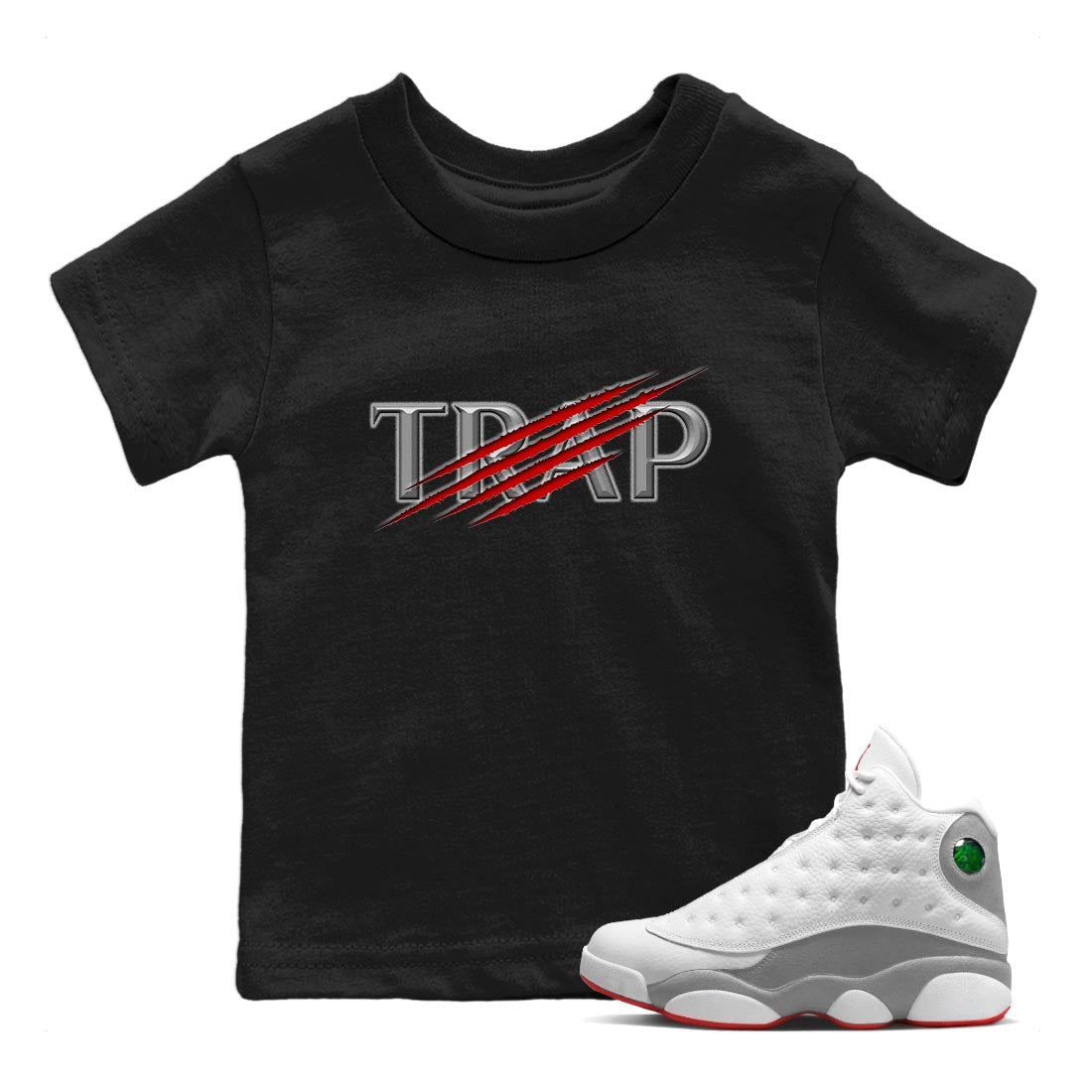 AJ13 Wolf Grey Sneaker Match Tees Trap Streetwear Sneaker Shirt Air Jordan 13 Wolf Grey Drip Gear Zone Sneaker Matching Clothing Kids Shirts Black 1