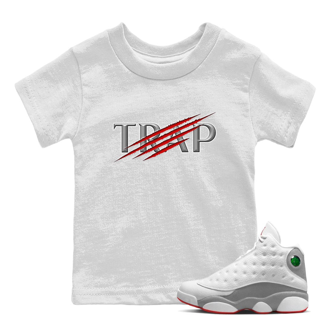 AJ13 Wolf Grey Sneaker Match Tees Trap Streetwear Sneaker Shirt Air Jordan 13 Wolf Grey Drip Gear Zone Sneaker Matching Clothing Kids Shirts White 1
