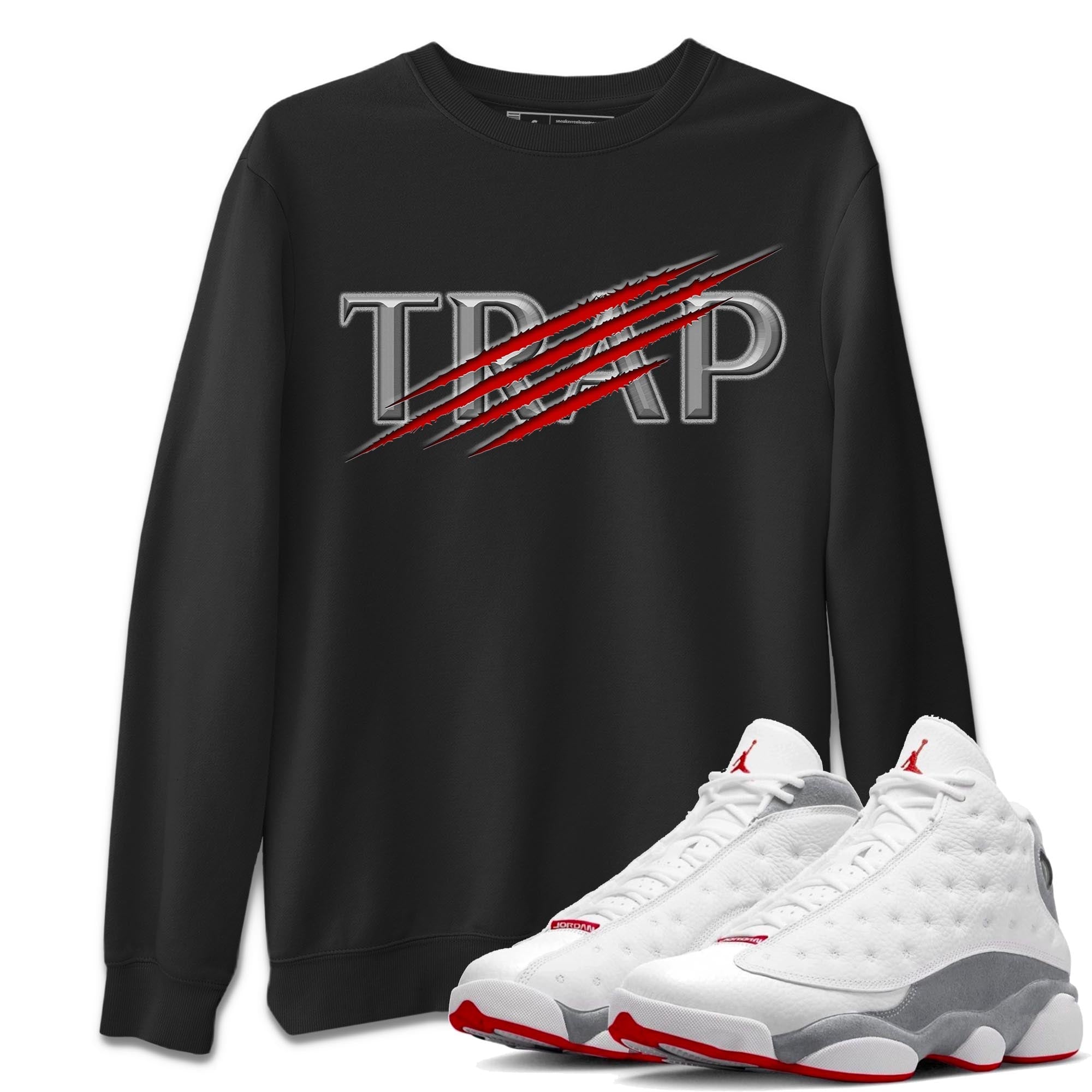 AJ13 Wolf Grey Sneaker Match Tees Trap Streetwear Sneaker Shirt Air Jordan 13 Wolf Grey Drip Gear Zone Sneaker Matching Clothing Unisex Shirts Black 1