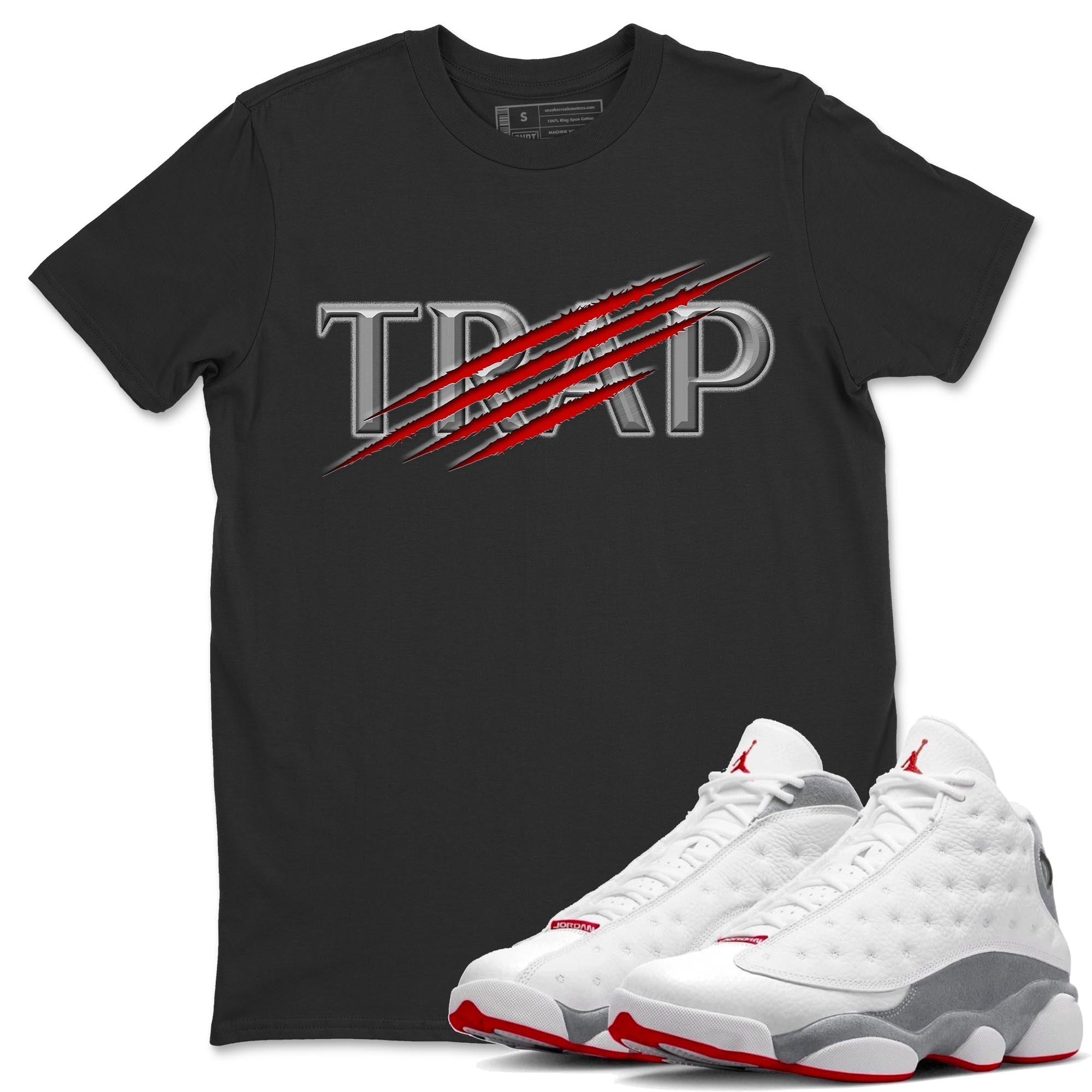 AJ13 Wolf Grey Sneaker Match Tees Trap Streetwear Sneaker Shirt Air Jordan 13 Wolf Grey Drip Gear Zone Sneaker Matching Clothing Unisex Shirts Black 1