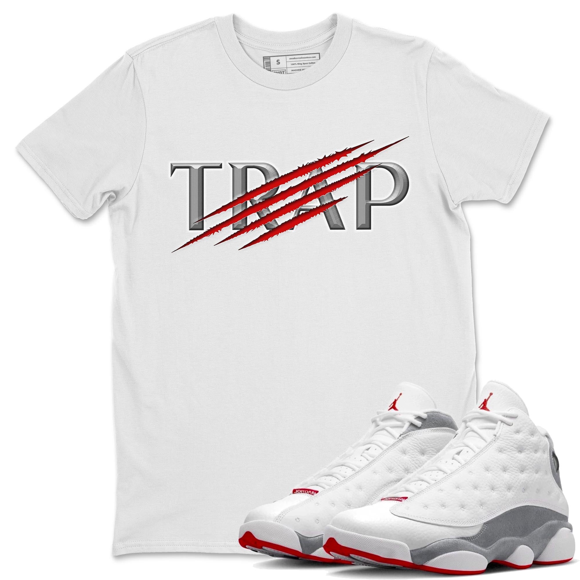 AJ13 Wolf Grey Sneaker Match Tees Trap Streetwear Sneaker Shirt Air Jordan 13 Wolf Grey Drip Gear Zone Sneaker Matching Clothing Unisex Shirts White 1