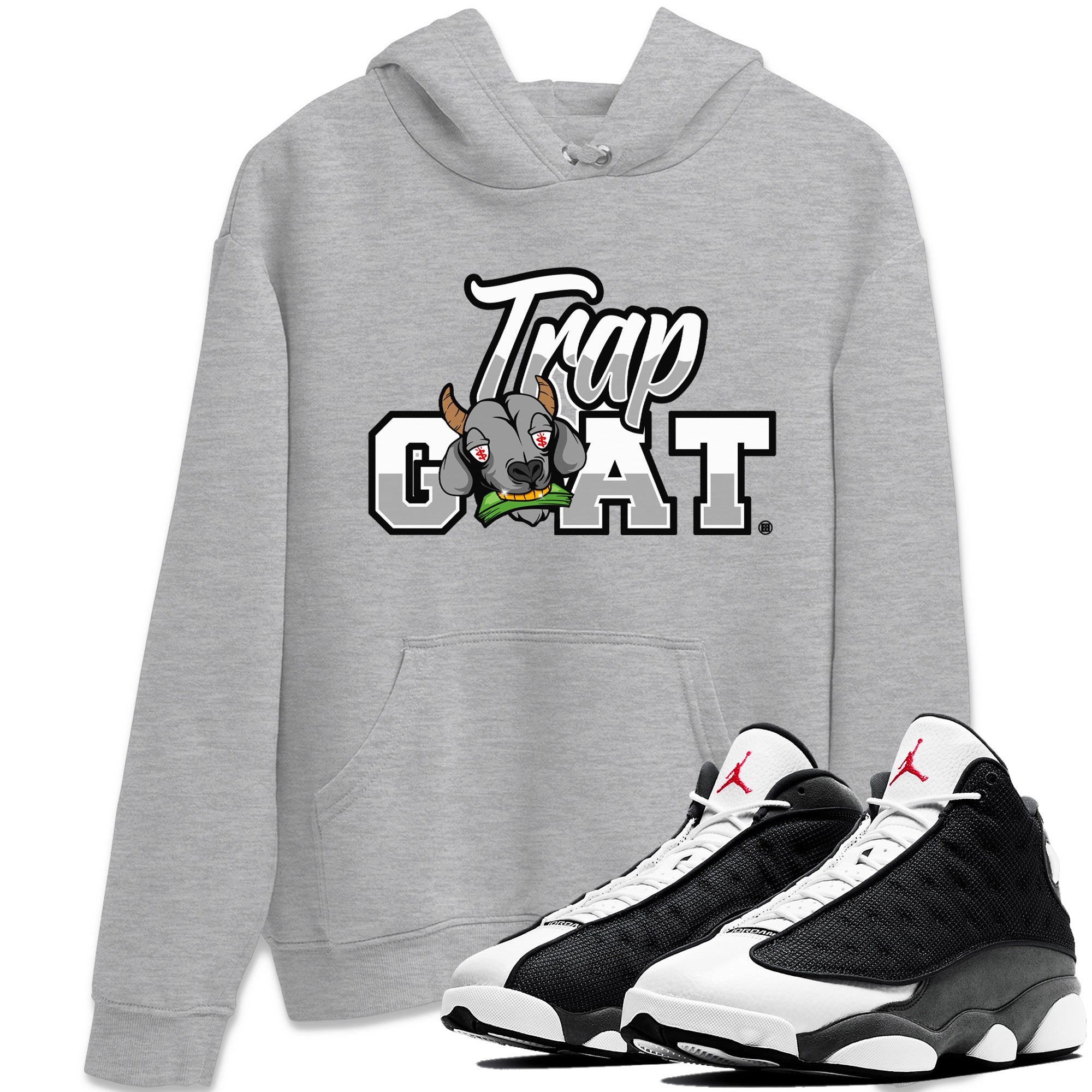 Air Jordan 13 Black Flint Sneaker Match Tees Trap Goat Streetwear Sneaker Shirt Air Jordan 13 Black Flint Sneaker Release Tees Unisex Shirts Heather Grey 1