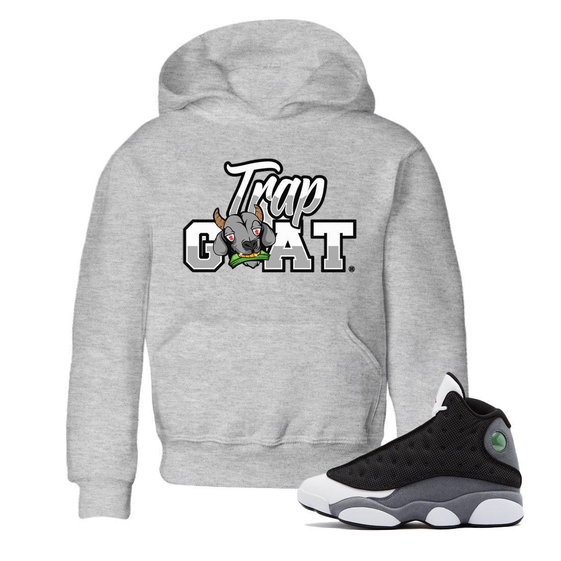 Air Jordan 13 Black Flint Sneaker Match Tees Trap Goat Streetwear Sneaker Shirt Air Jordan 13 Black Flint Sneaker Release Tees Kids Shirts Heather Grey 1