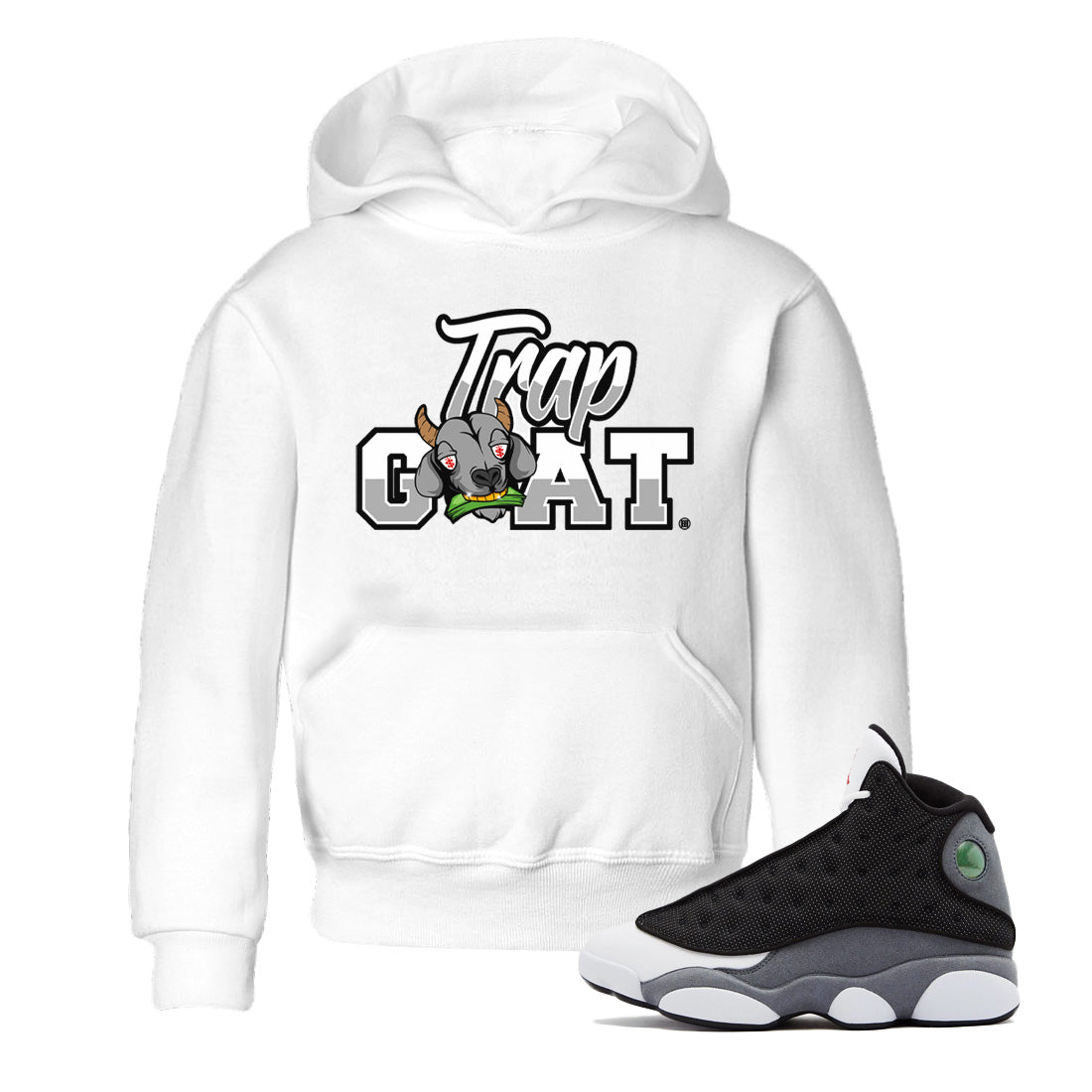 Air Jordan 13 Black Flint Sneaker Match Tees Trap Goat Streetwear Sneaker Shirt Air Jordan 13 Black Flint Sneaker Release Tees Kids Shirts White 1