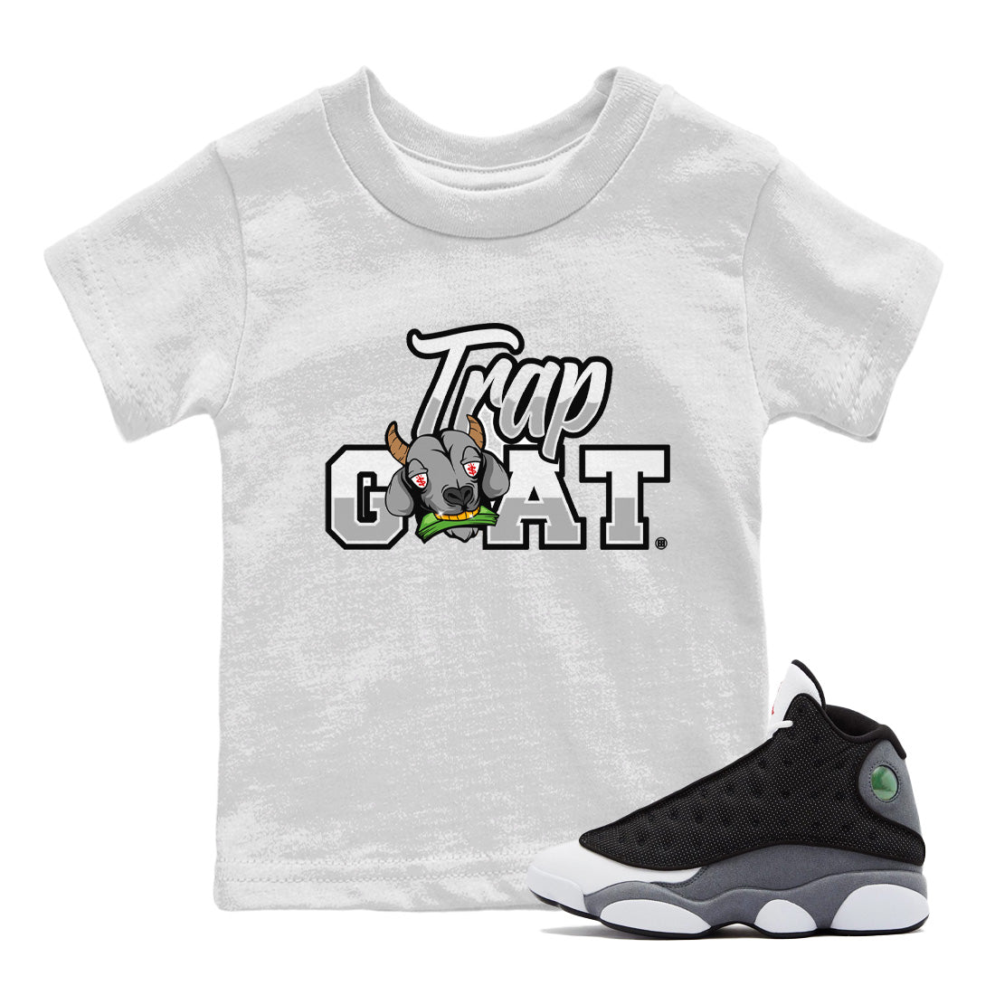Air Jordan 13 Black Flint Sneaker Match Tees Trap Goat Streetwear Sneaker Shirt Air Jordan 13 Black Flint Sneaker Release Tees Kids Shirts White 1