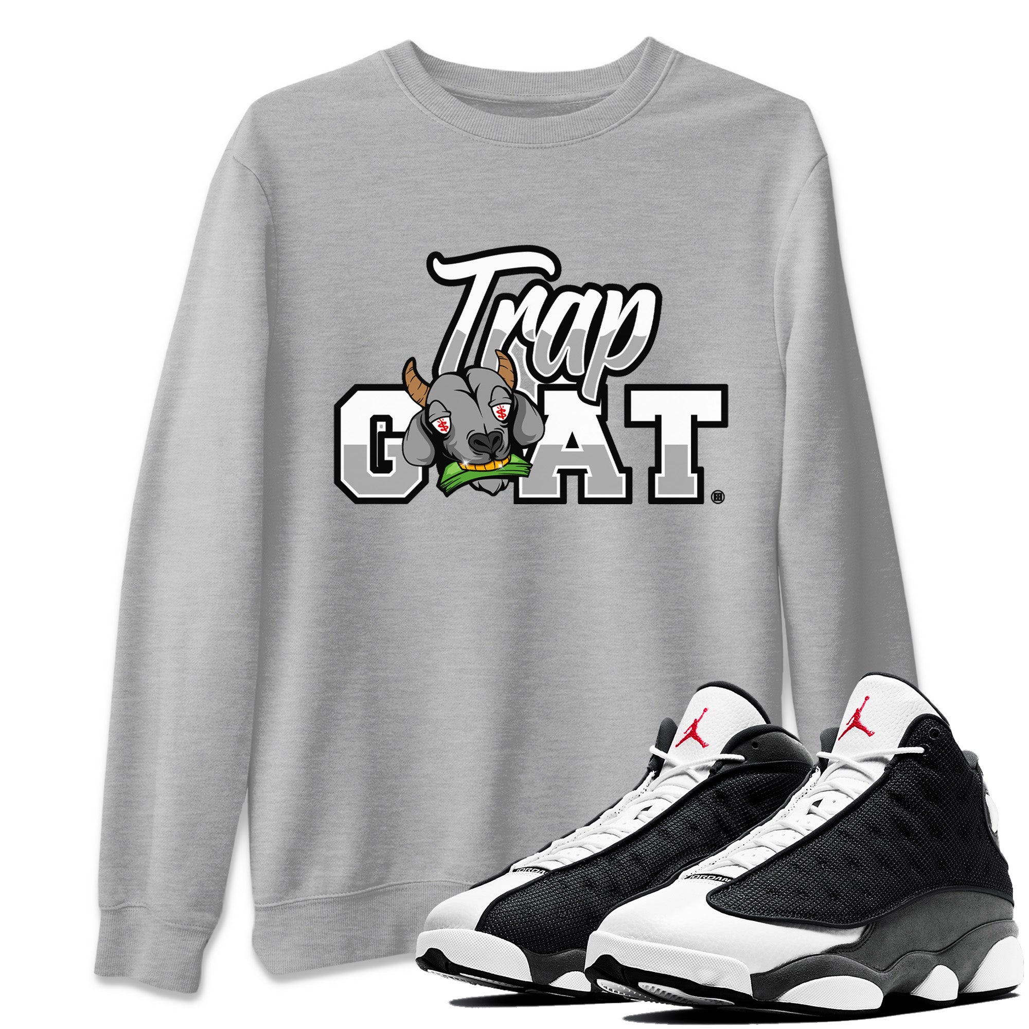Air Jordan 13 Black Flint Sneaker Match Tees Trap Goat Streetwear Sneaker Shirt Air Jordan 13 Black Flint Sneaker Release Tees Unisex Shirts Heather Grey 1