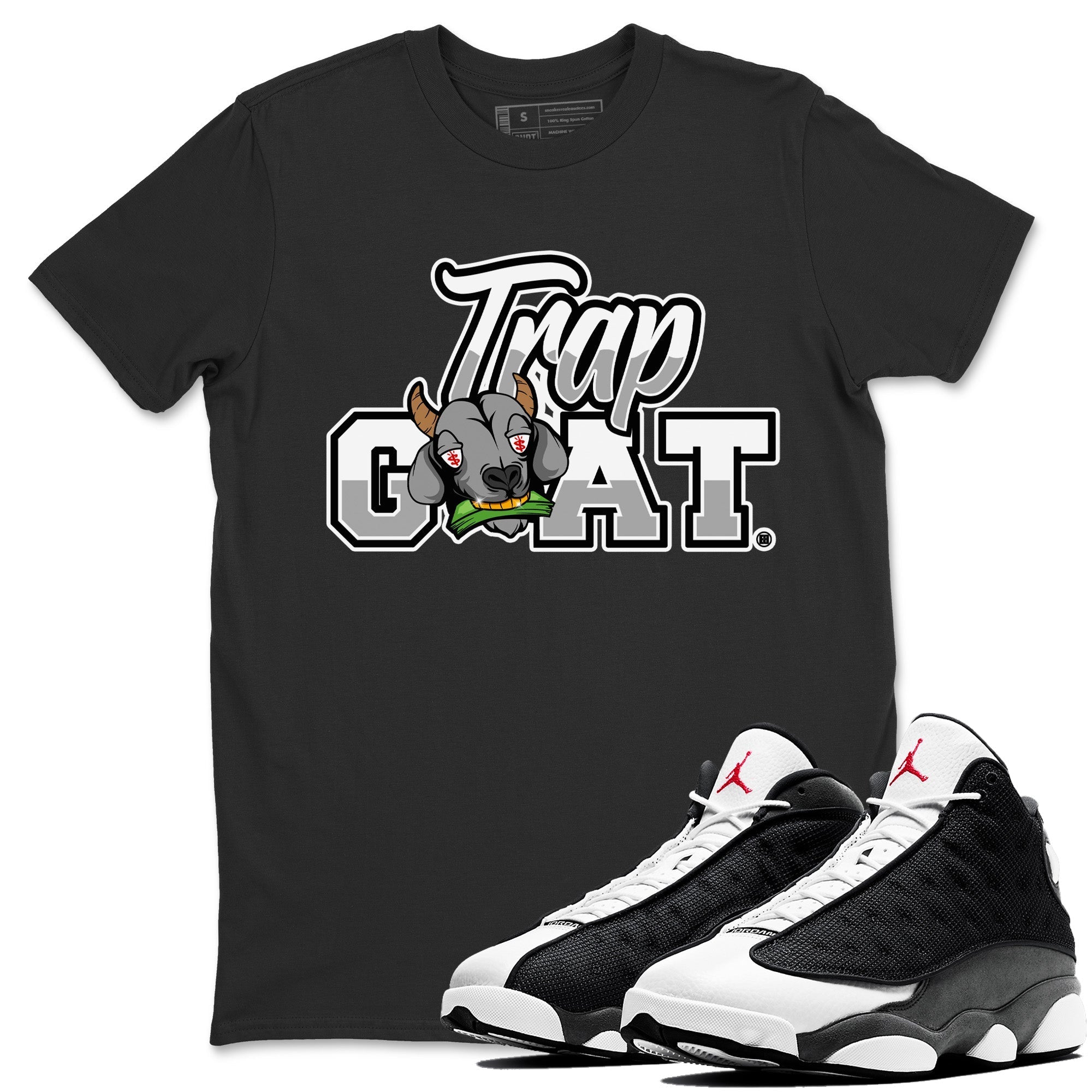Air Jordan 13 Black Flint Sneaker Match Tees Trap Goat Streetwear Sneaker Shirt Air Jordan 13 Black Flint Sneaker Release Tees Unisex Shirts Black 1
