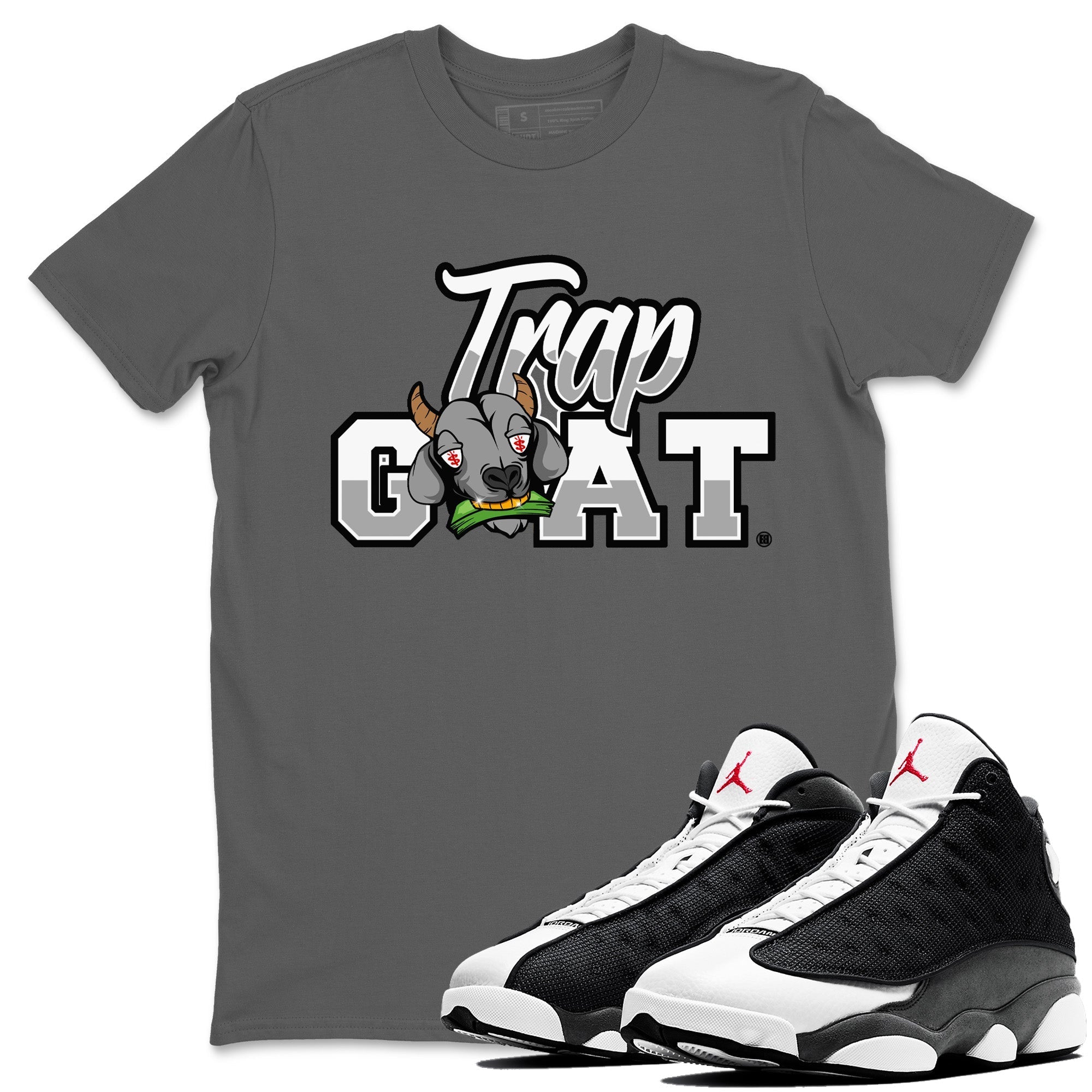 Air Jordan 13 Black Flint Trap Goat Crew Neck Streetwear Sneaker Shirt Air Jordan 13 Black Flint Sneaker T-Shirts Washing and Care Tip