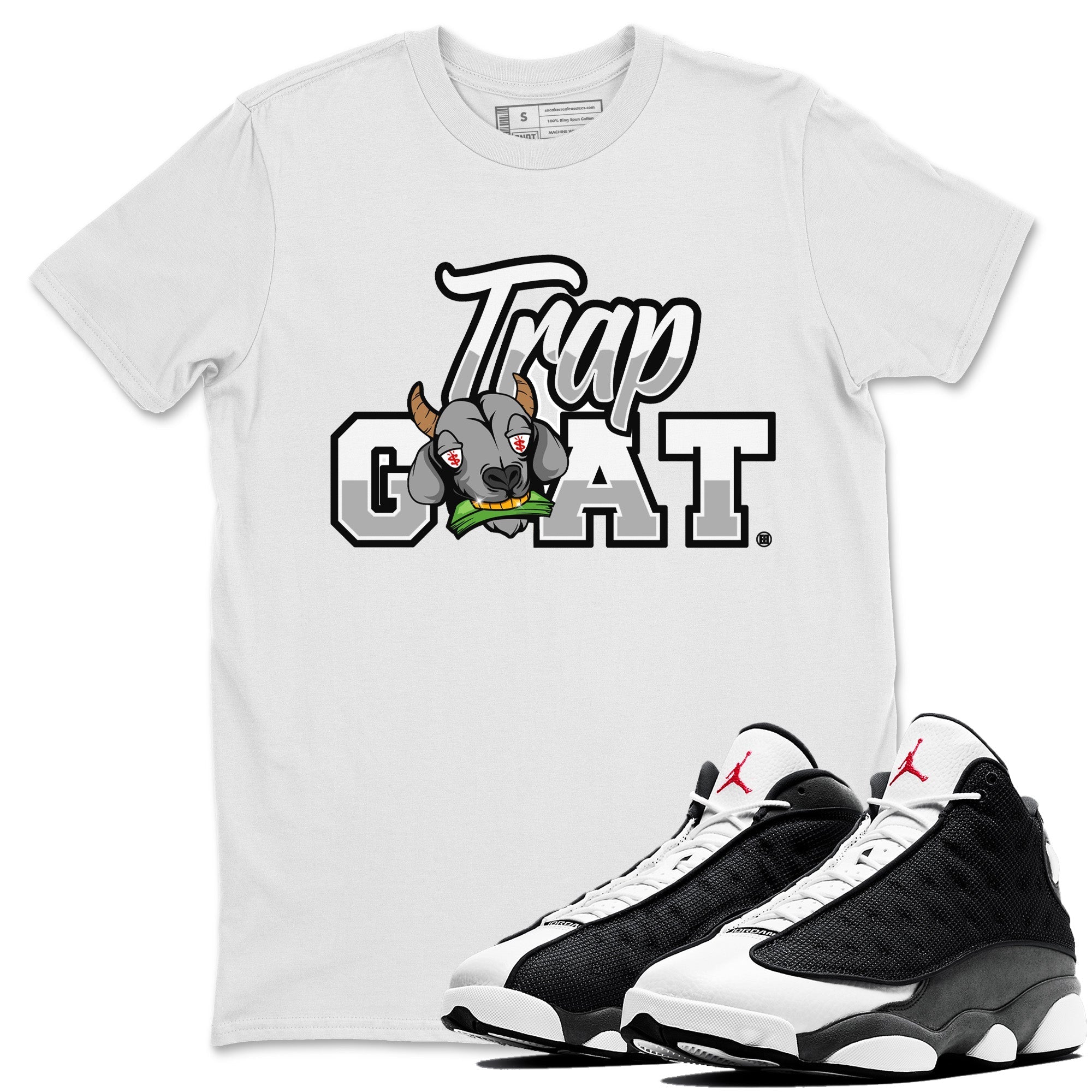 Air Jordan 13 Black Flint Sneaker Match Tees Trap Goat Streetwear Sneaker Shirt Air Jordan 13 Black Flint Sneaker Release Tees Unisex Shirts White 1
