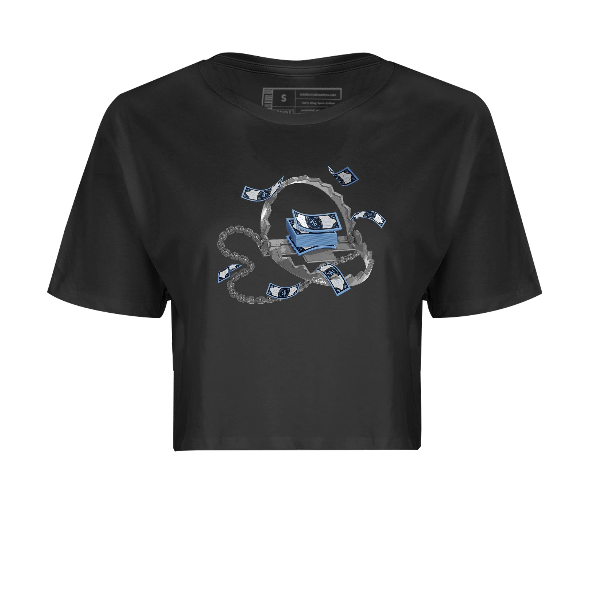 Air Jordan 1 Retro High OG UNC Toe Shirt to match Jordans Trap Money Streetwear Sneaker Shirt AJ1 UNC Toe Drip Gear Zone Sneaker Matching Clothing Crop T-Shirts Black 2