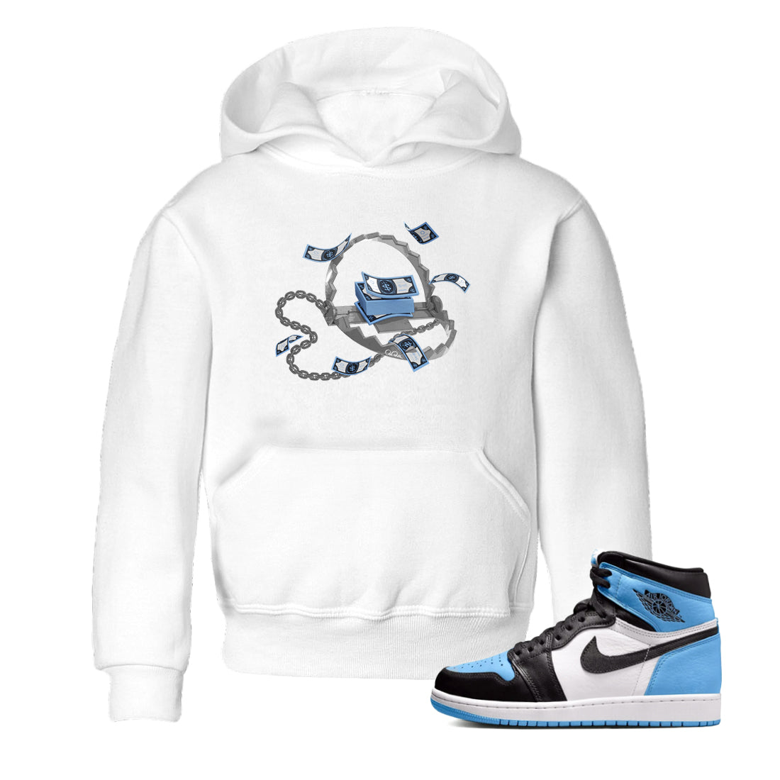 Air Jordan 1 Retro High OG UNC Toe Shirt to match Jordans Trap Money Streetwear Sneaker Shirt AJ1 UNC Toe Drip Gear Zone Sneaker Matching Clothing Kids and Baby Tees White 1