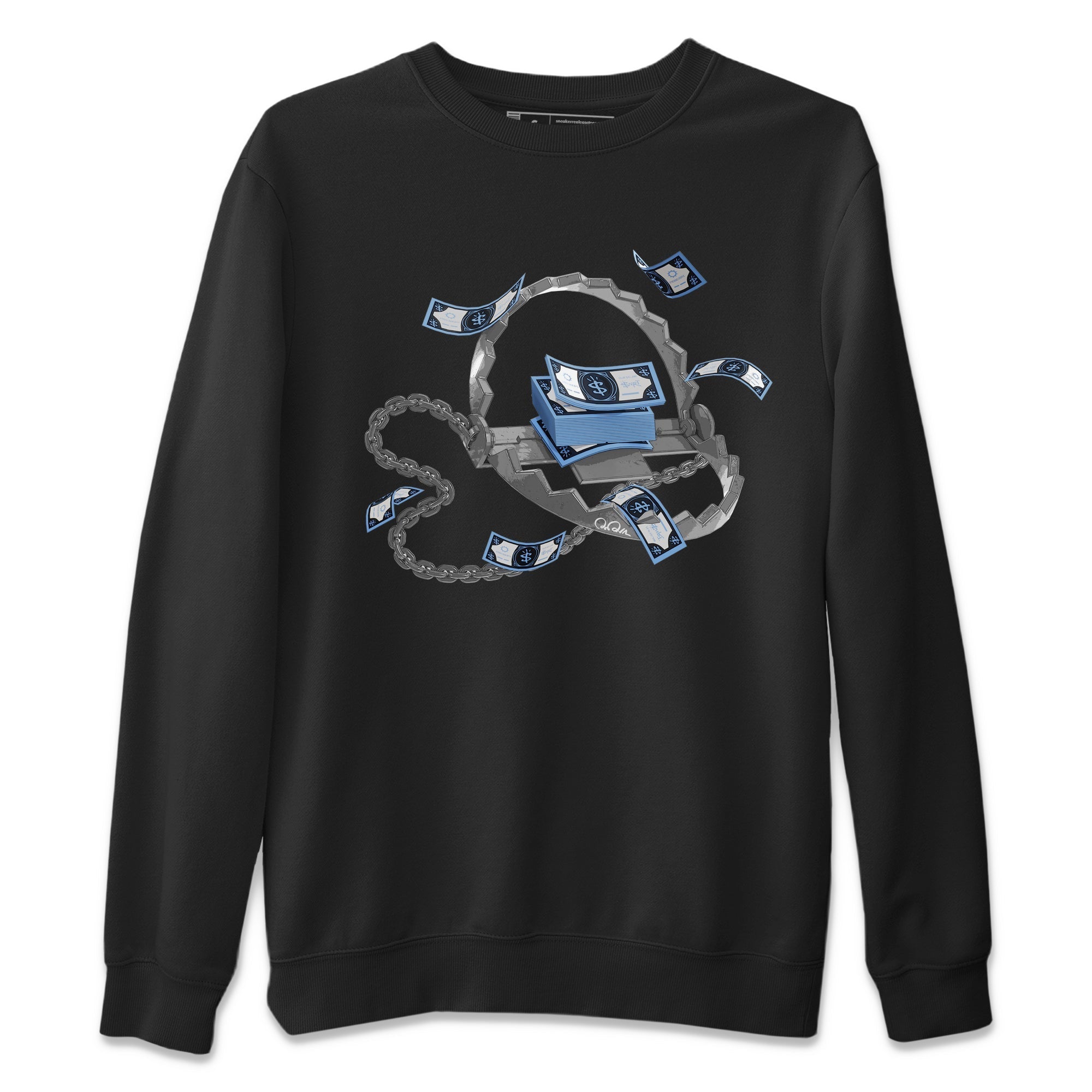 Air Jordan 1 Retro High OG UNC Toe Shirt to match Jordans Trap Money Streetwear Sneaker Shirt AJ1 UNC Toe Drip Gear Zone Sneaker Matching Clothing Crew Neck T-Shirts Black 2